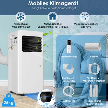 TLGREEN Klimagerät 4-in-1 Hocheffiziente Mobiles Klimagerät,9000 BTU, Kühlen&Ventilieren&Entfeuchten