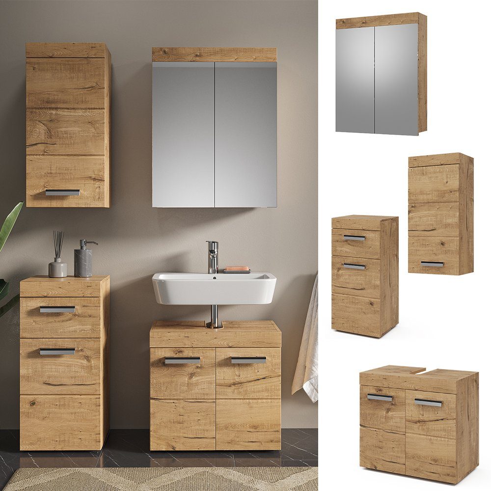 Vicco Badmöbel-Set Luna, Eiche, 4 Teile, günstig online kaufen