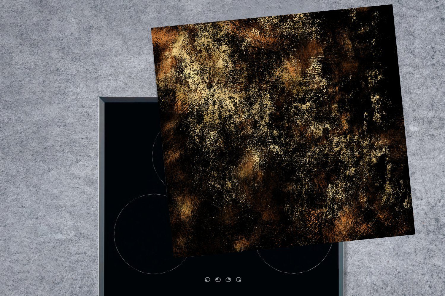 78x78 Schwarz Arbeitsplatte - - Herdblende-/Abdeckplatte Abstrakt, Gold für küche cm, Ceranfeldabdeckung, Vinyl, (1 MuchoWow tlg),