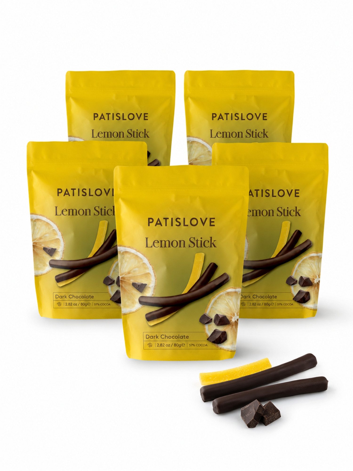 PATISLOVE Schokolade Patislove Zartbitterschokolade Zitronen-Sticks, Schoko-Stäbchen, 80g, Ohne künstliche Farbstoffe, Spritzige Zitronenfüllung