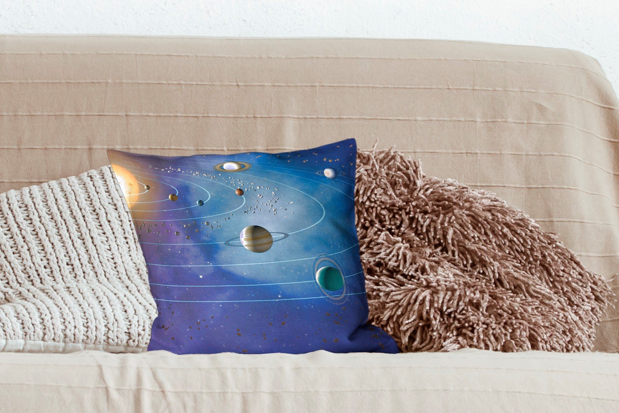 Füllung Wohzimmer, Deko, MuchoWow Eine Zierkissen Illustration großen Sonnensystems, Schlafzimmer, des Dekokissen mit Sofakissen für
