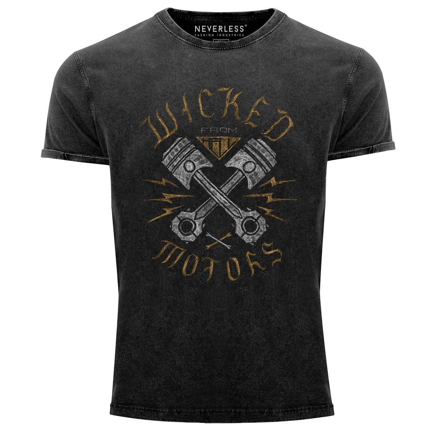 Herren Look Shirt Racing Biker Wicked T-Shirt Fit Used Print Motorrad Neverless Print-Shirt Angesagtes Cooles mit Slim Aufdruck Vintage Neverless® Motors