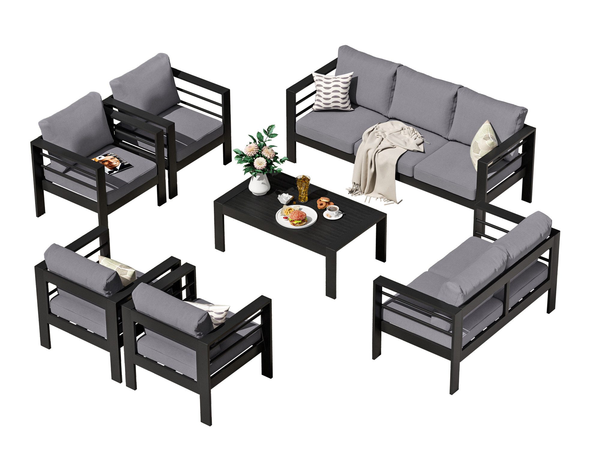MeXo Gartenlounge-Set Terrassenmöbel Set 8-10 Personen Aluminium outdoor we günstig online kaufen