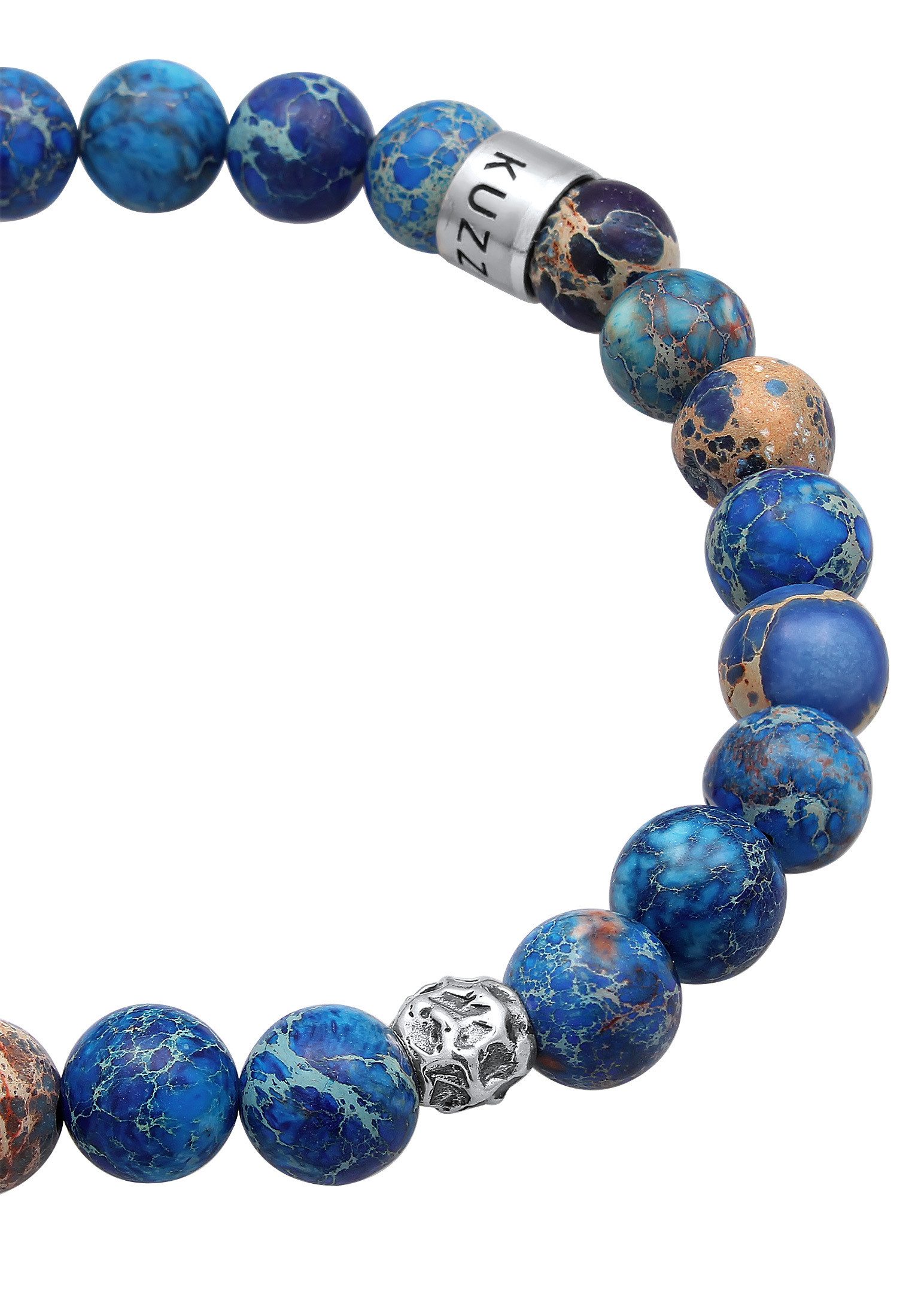 Kuzzoi Bead-Armband-Set Herren Achat Perlen Blau Beads 925 Silber