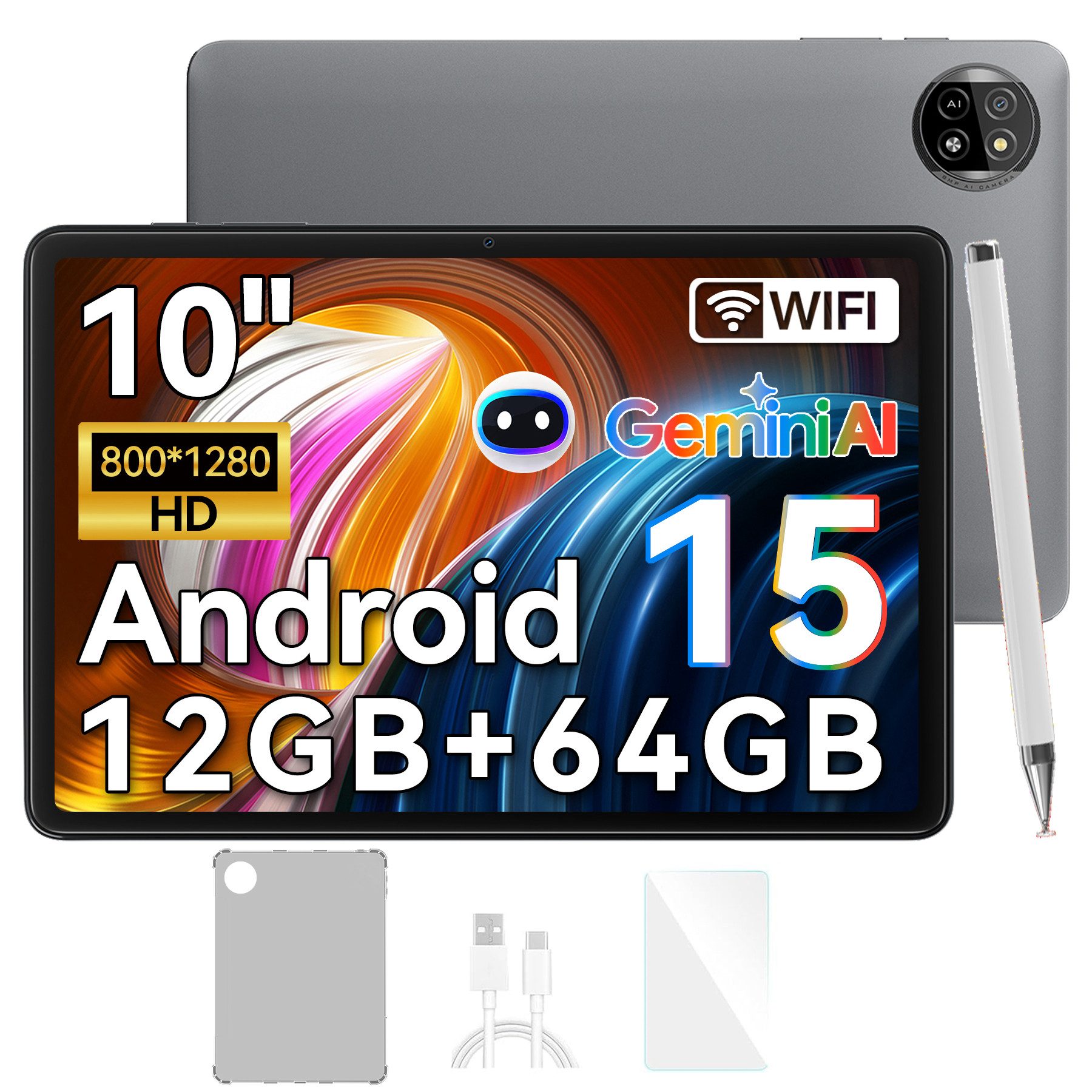 blackview Tab20WiFi Android15 incl. Hülle/Stift/Displayschutzfolie Tablet (10.1", 64 GB, Android15, 6000mAh, HD+, incl. Tablet-Hülle/Stift)