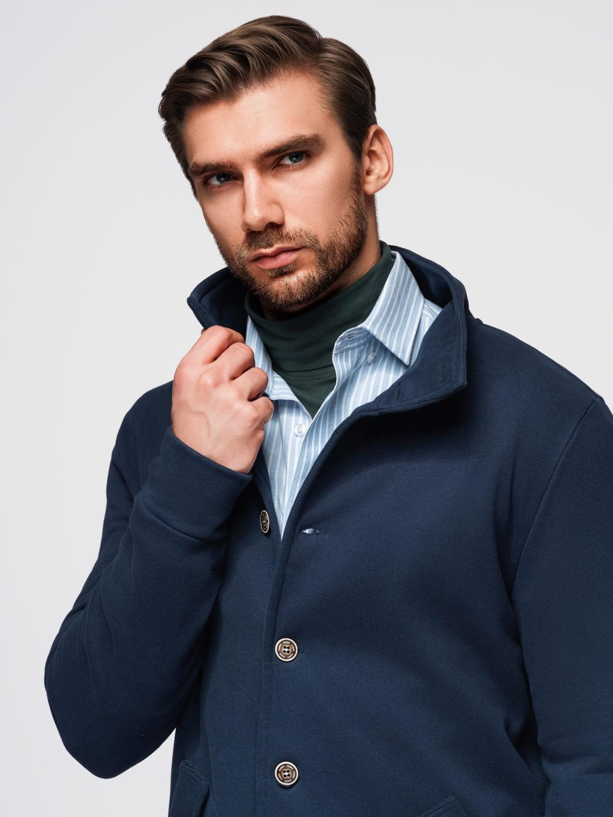 OMBRE Sweatjacke Herren-Sweatshirt mit Knopfleiste und Stehkragen günstig online kaufen