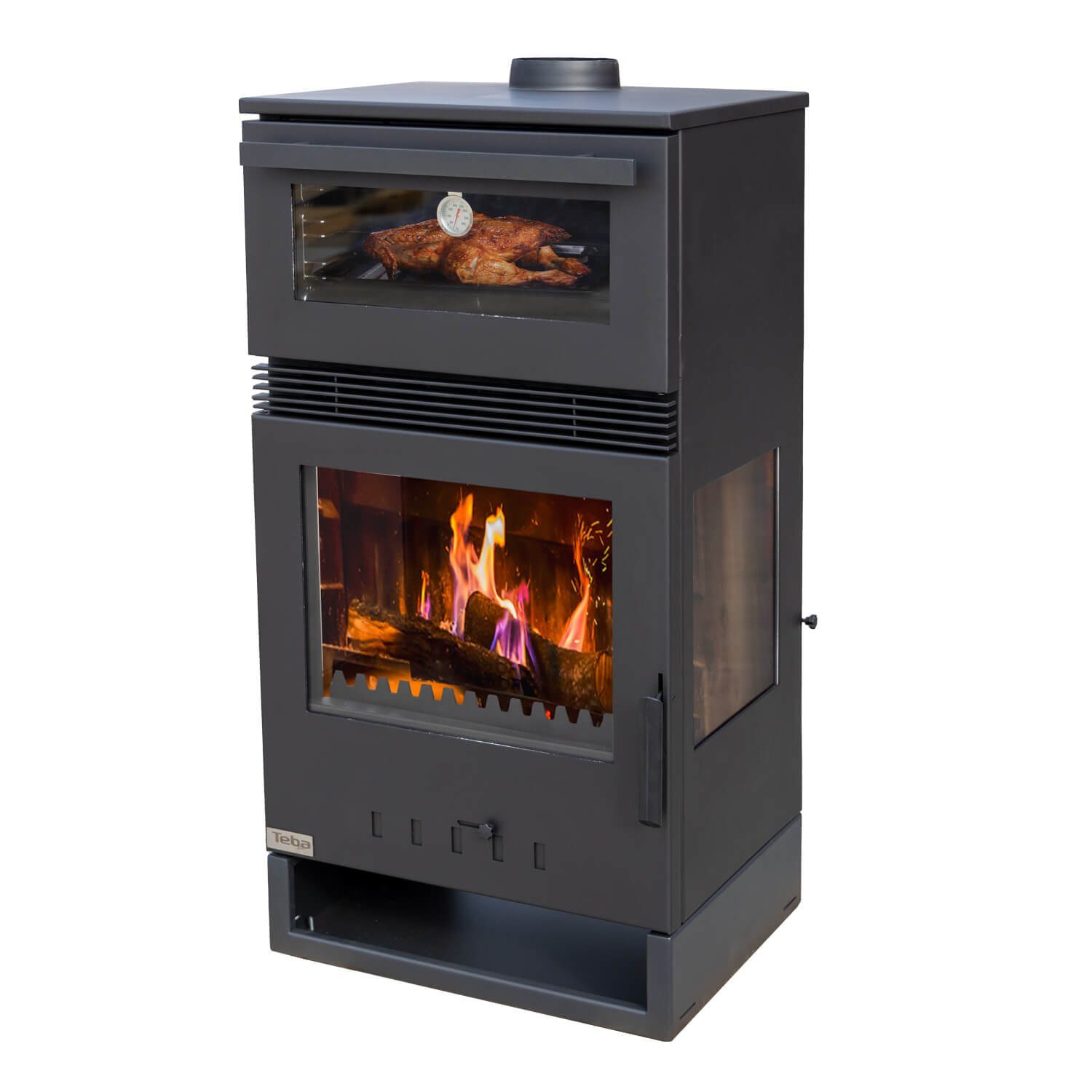 Teba Therm Kaminofen mit Backfach Panorama Kamin 3 Scheiben Glas TKS 15 Holzofen Dauerbrand, Externe Luftzufuhr – Bild 5 von 5