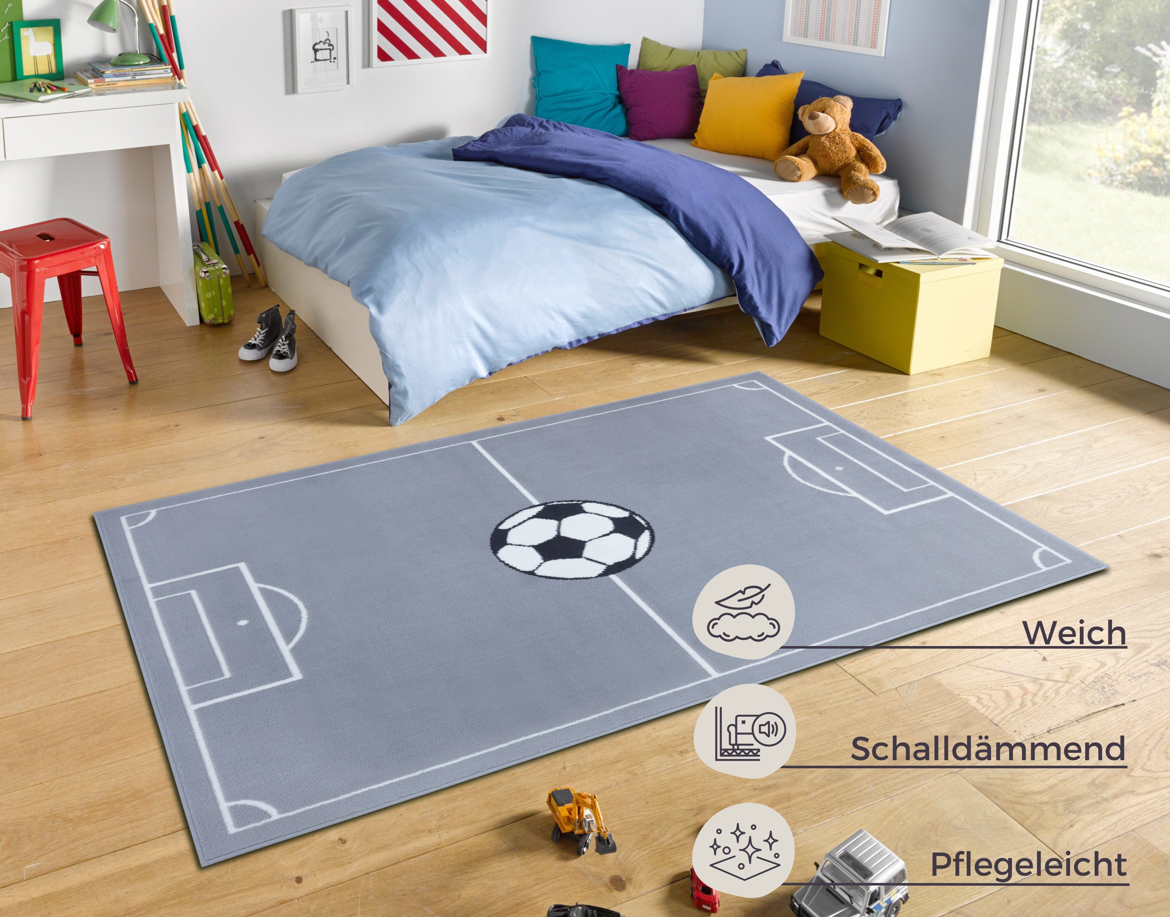 HANSE Home Teppich Estadio, rechteckig, Höhe: 8 mm, Kinderteppich, Spielteppich, Spielunterlage, Fußball, Kinderzimmer