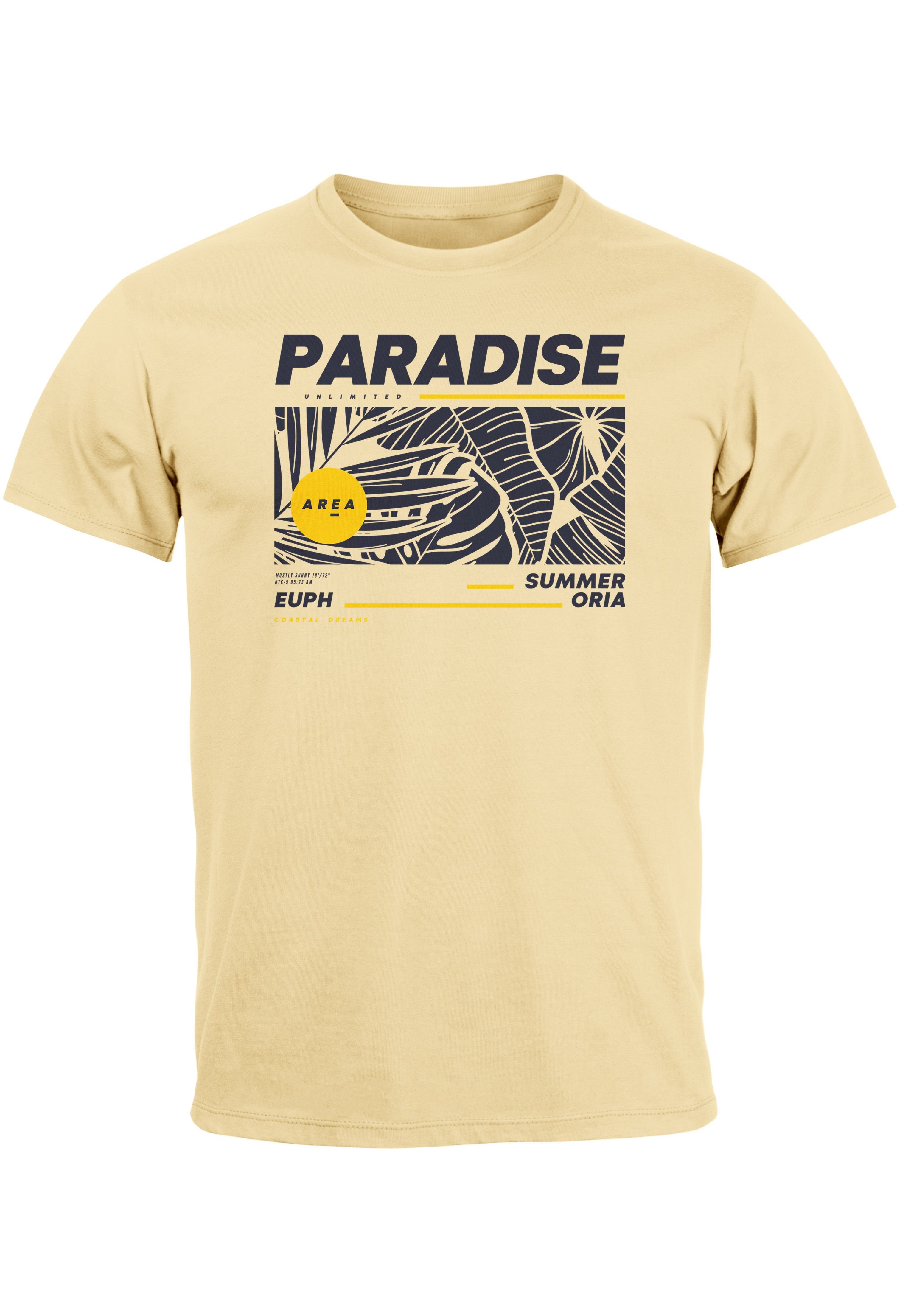 Neverless Print-Shirt Herren T-Shirt Paradise Unlimited Sommer Motiv Aufdruck Teachwear Fash mit Print natur