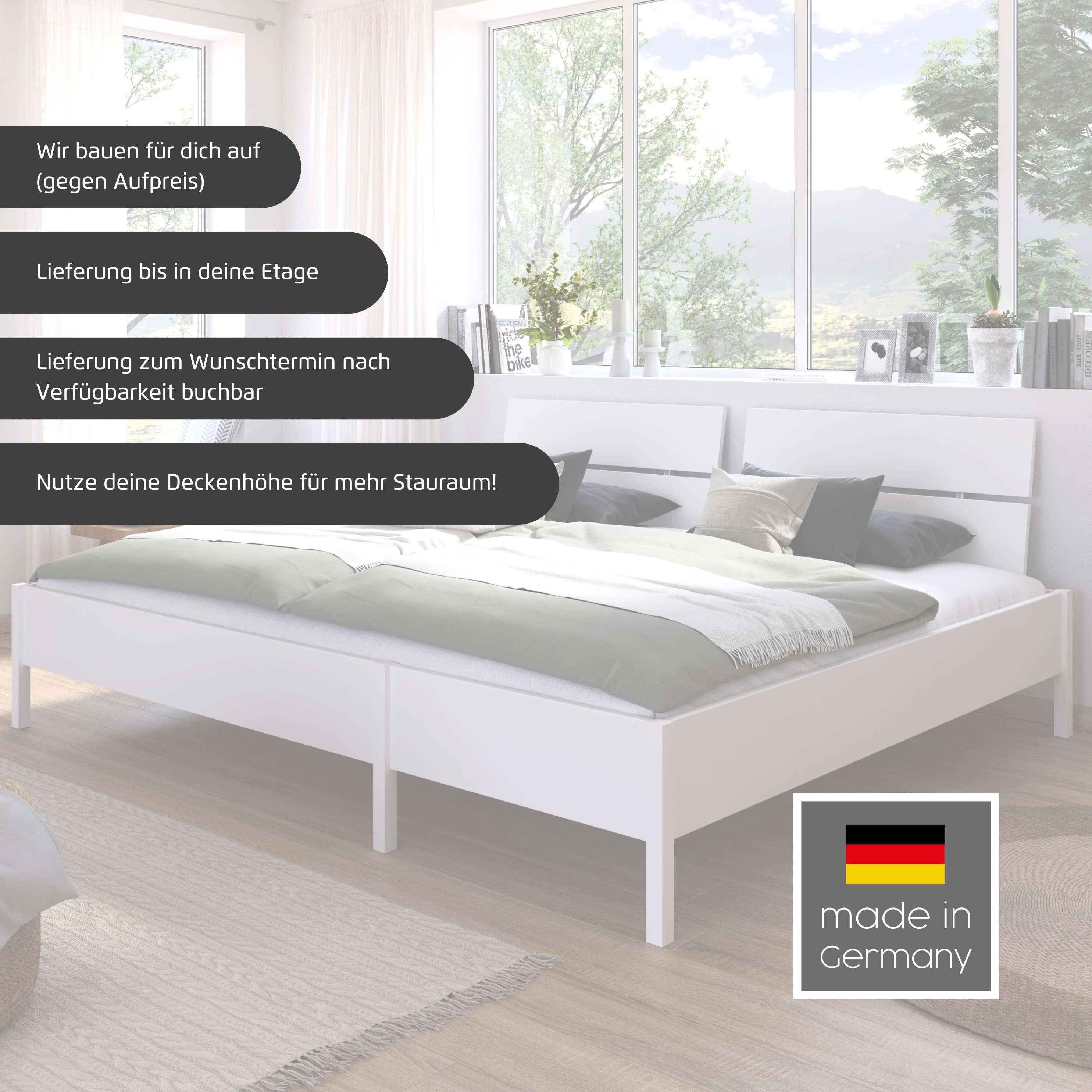 rauch Bett Familienbett XXL Familiengröße Ehebett Doppelbett Co-Sleeping MARE (flexible Umbaumöglichkeit in Einzelbetten), 240x200 cm und 270x200 cm - mit oder ohne Kopfteil MADE IN GERMANY