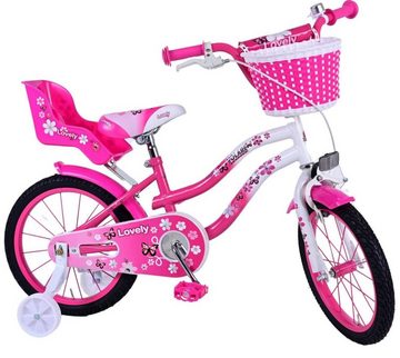 Volare Kinderfahrrad 14 Zoll Kinder Mädchen Fahrrad Kinderfahrrad Rad Bike LOVELY ROSA 1490, 1 Gang, Rücktritt, Korb, Stützräder, Puppensitz, Schutzbleche, Kettenschutz