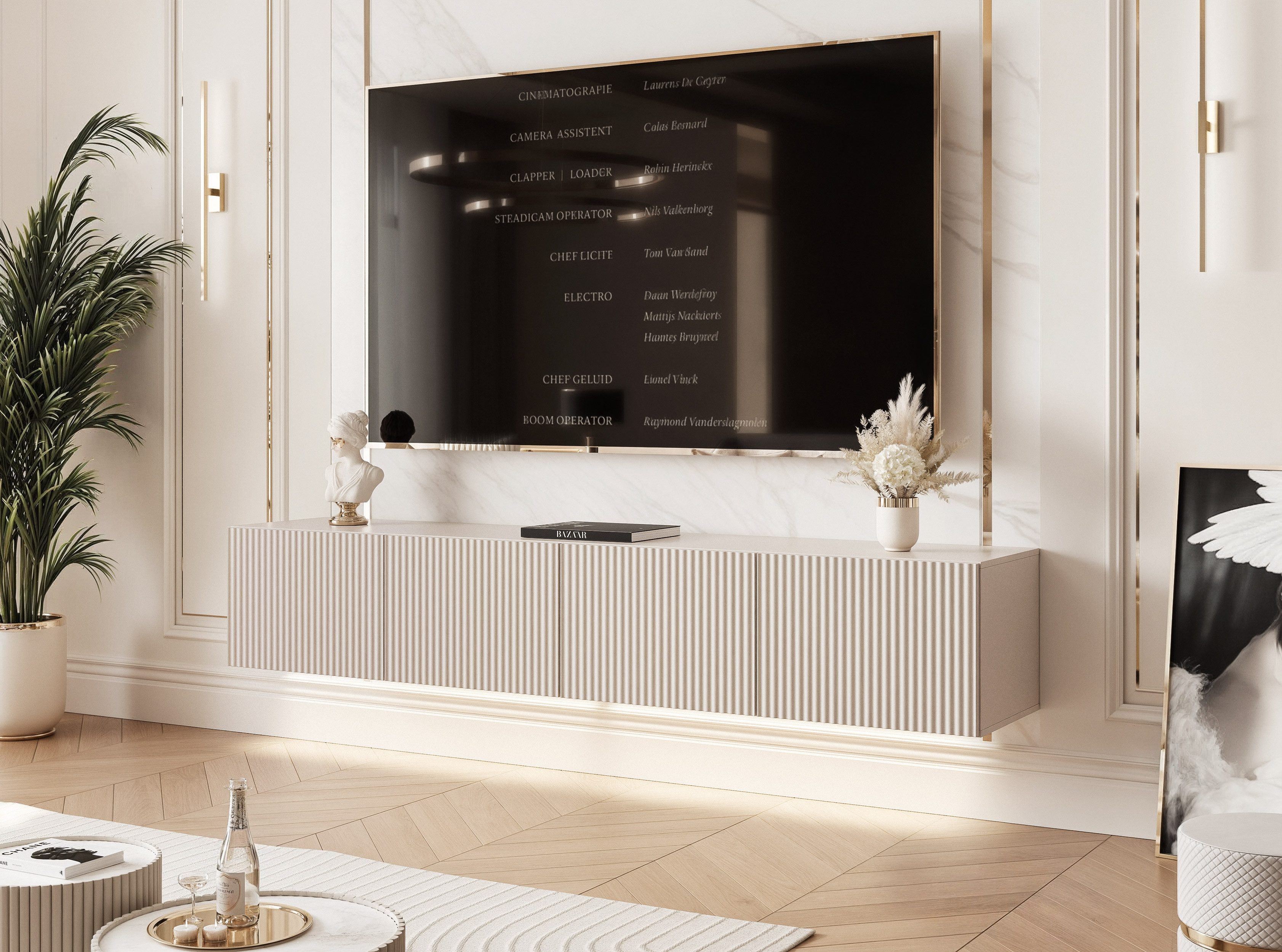 yourhouse24 Lowboard TV ANGEL 200 mit LED-Beleuchtung – Geriffelte Fronten – Bild 4 von 5