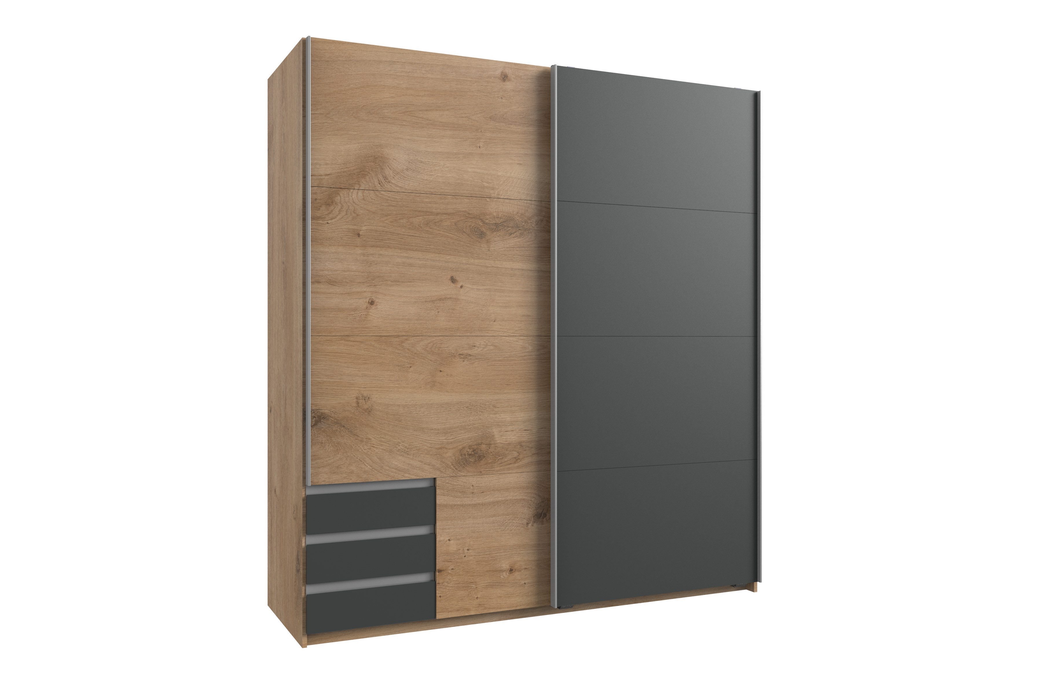 möbel-direkt.de Kleiderschrank Emden in Plankeneiche mit Graphit (komplett, 1-St., Schwebetürenschrank, Kleiderschrank) Made in Germany