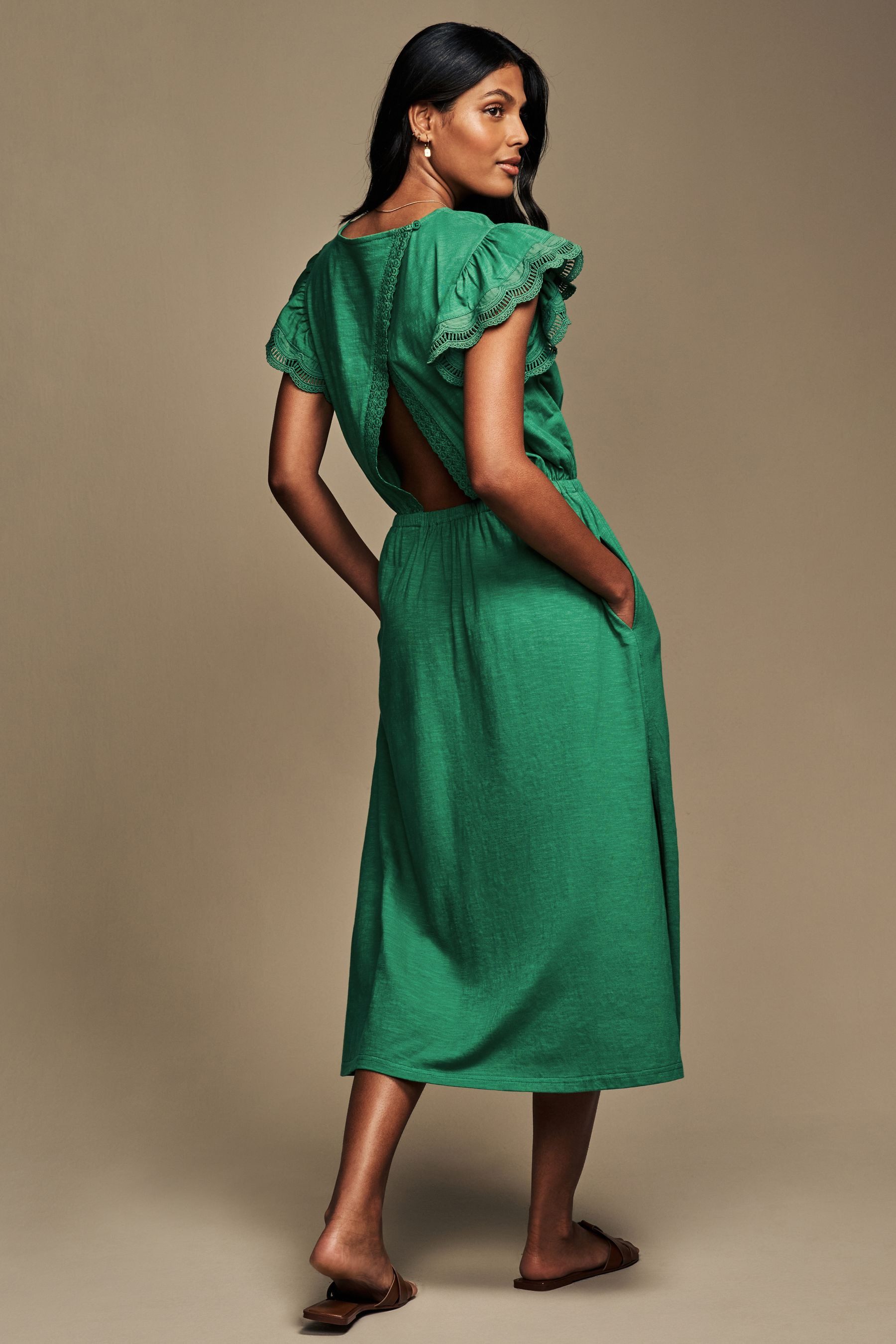 LAURA ASHLEY Jerseykleid Laura Ashley Kleid mit Rüschenärmeln Baumwolle (1- günstig online kaufen