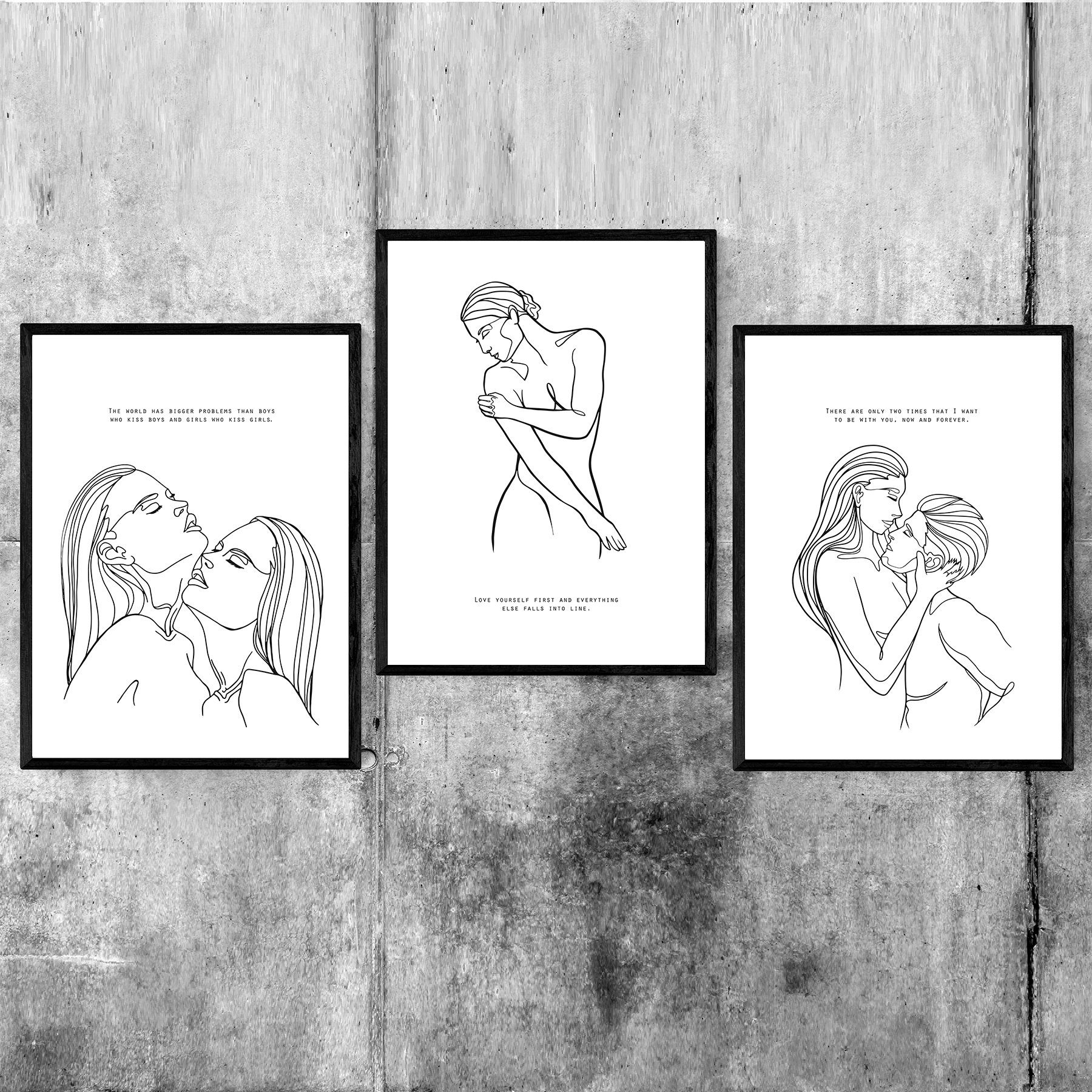 Close Up Kunstdruck LineArt Kunstdruck 3erSet Madeleine gerahmt schwarz