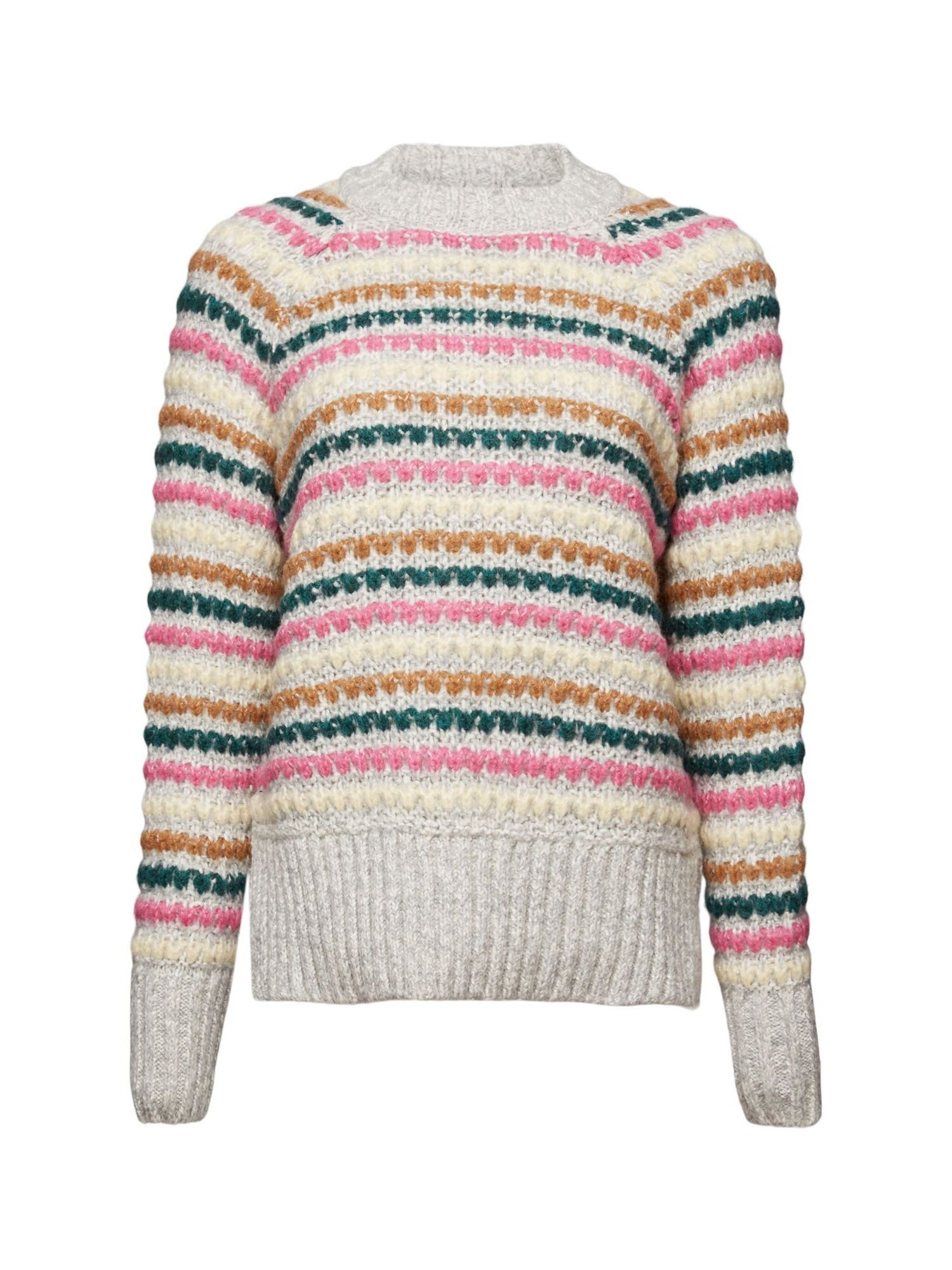 Esprit Rundhalspullover Pullover aus Baumwolle und Wolle LIGHT GREY