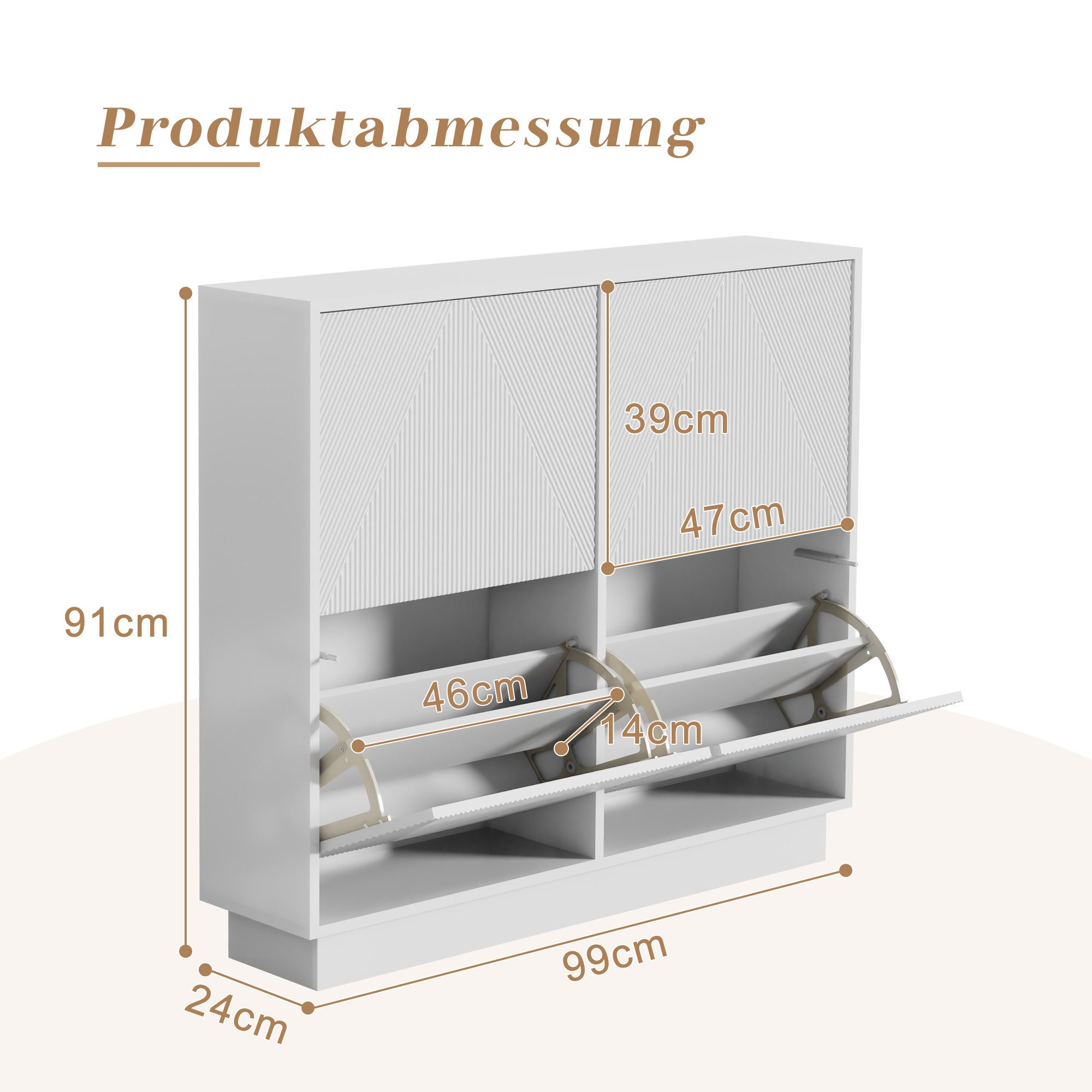 UEV Schuhschrank schmaler Schuhschrank mit 4 Klappen, Schukipper Schuhregal 100x24x91cm Schuhkommode mit Kippschutz & Drucktür & Verstellbarer Trennwände – Bild 2 von 5