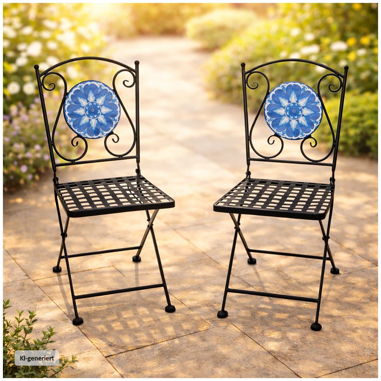 HTI-Living Gartenstuhl Gartenstühle 2 Stück Marocco Blau (Set, 2 St), Balkonstühle Gartenstuhl Metallstühle