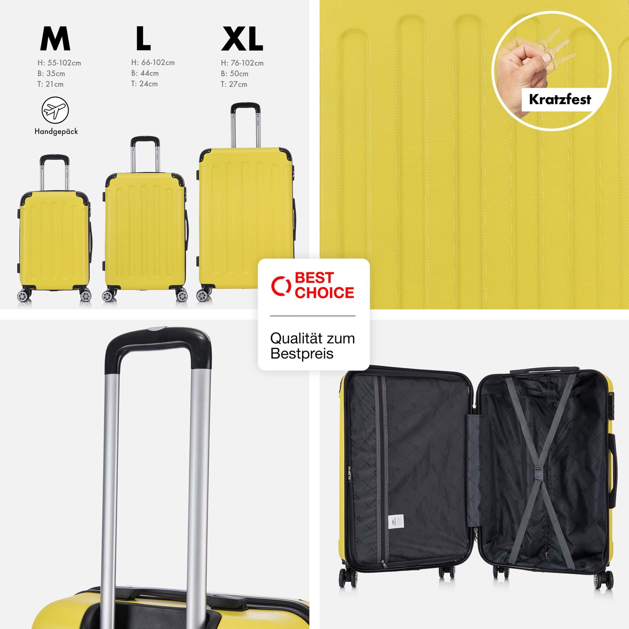 Flexot Hartschalen-Trolley F-2045 Kofferset, 360° Rollen, robuster Reisekoffer, Bordcase, 4 Rollen, Robuster und moderner Koffer mit vier 360° Rollen und Zahlenschloss