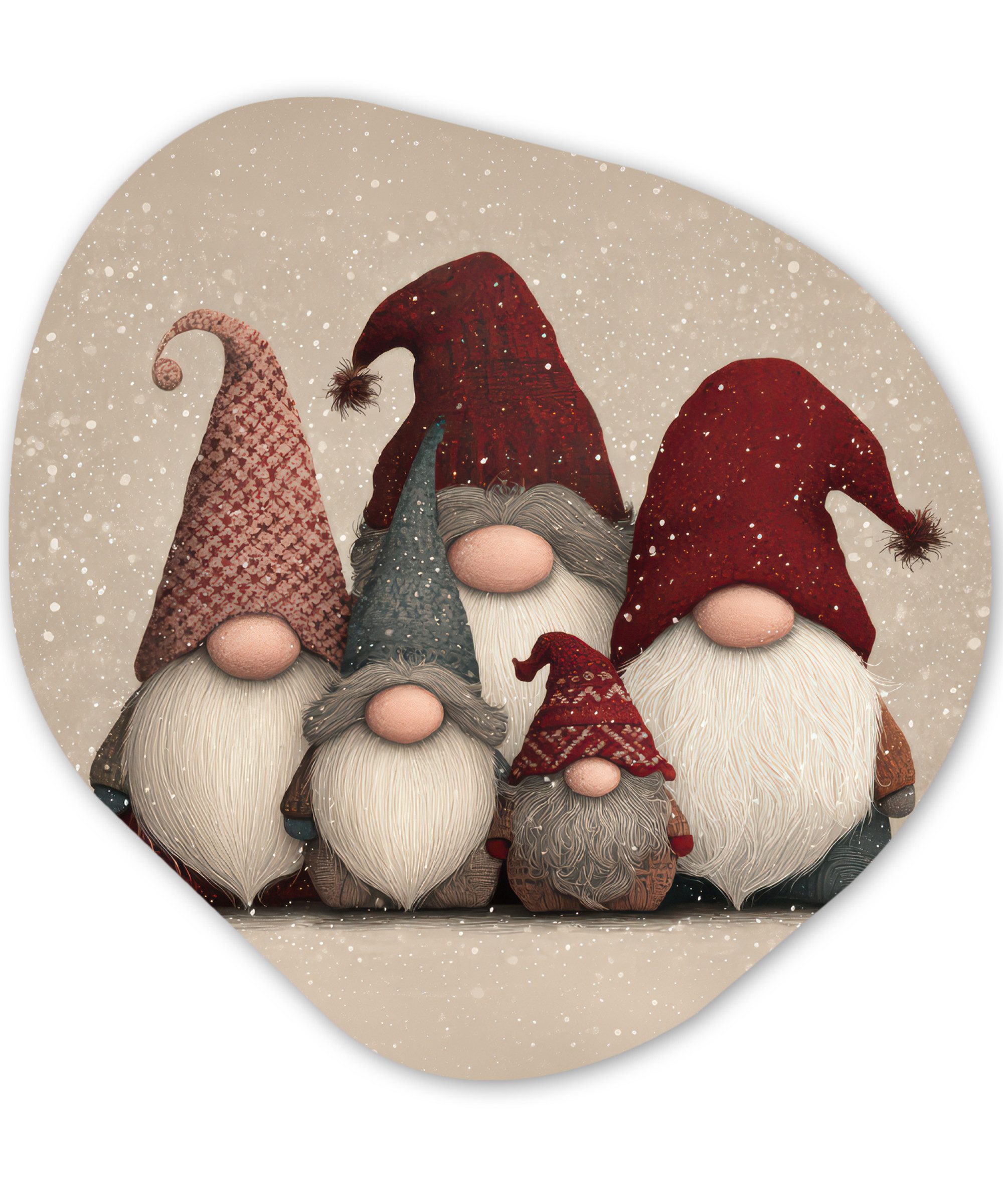 MuchoWow Gemälde Wichtel - Weihnachten - Schnee - Zipfelmützen, Fotodruck (1 St), Wandbild Abstrakt, Wohnzimmer Schlafzimmer Wanddekoration, 40x40 cm