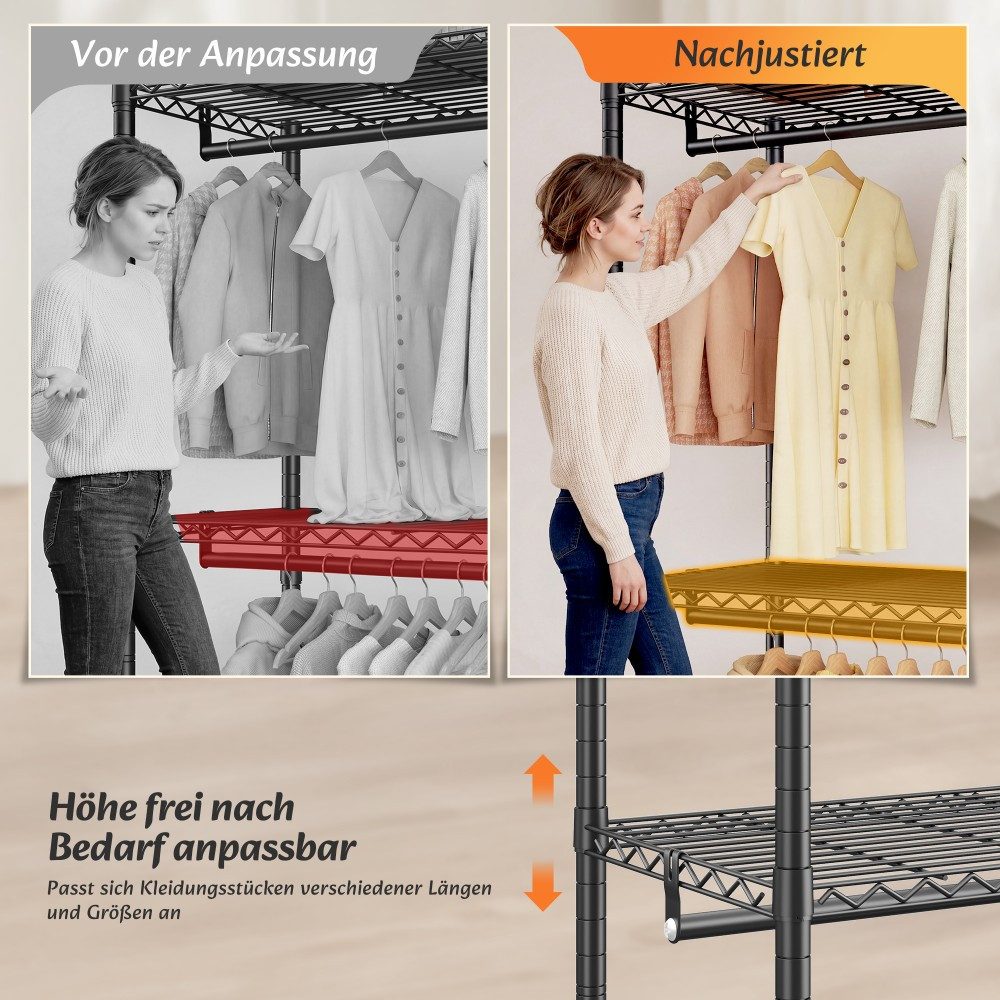 Klyvvo Kleiderständer 550 KG Traglast Schwerlast Offener Kleiderschrank für Mäntel, Jacken, (1 St., mit 8 Höhenverstellbaren Regalböden, 5 Kleiderstangen & 1 Sc – Bild 5 von 5