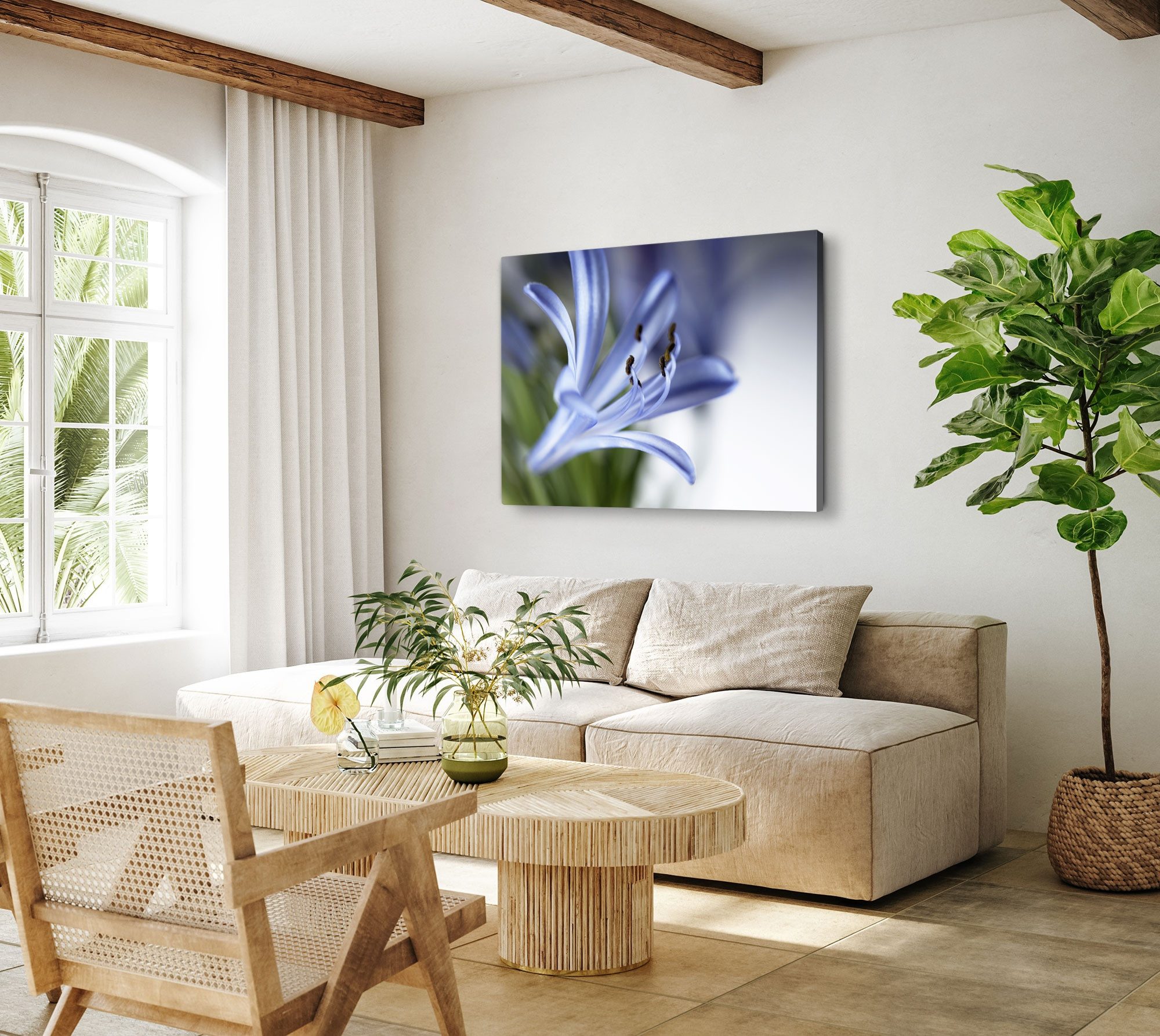 Sinus Art Leinwandbild 120x80cm Wandbild auf Leinwand Blume Blüte Nahaufnahme Blau Kunstvoll, (1 St)