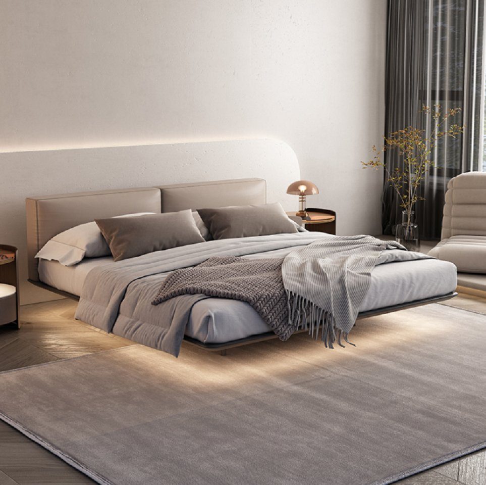 JVmoebel Bett Hellgraues Doppelbett mit Holzgestell und luxuriösem Design (Nur Bett), Made in Europa