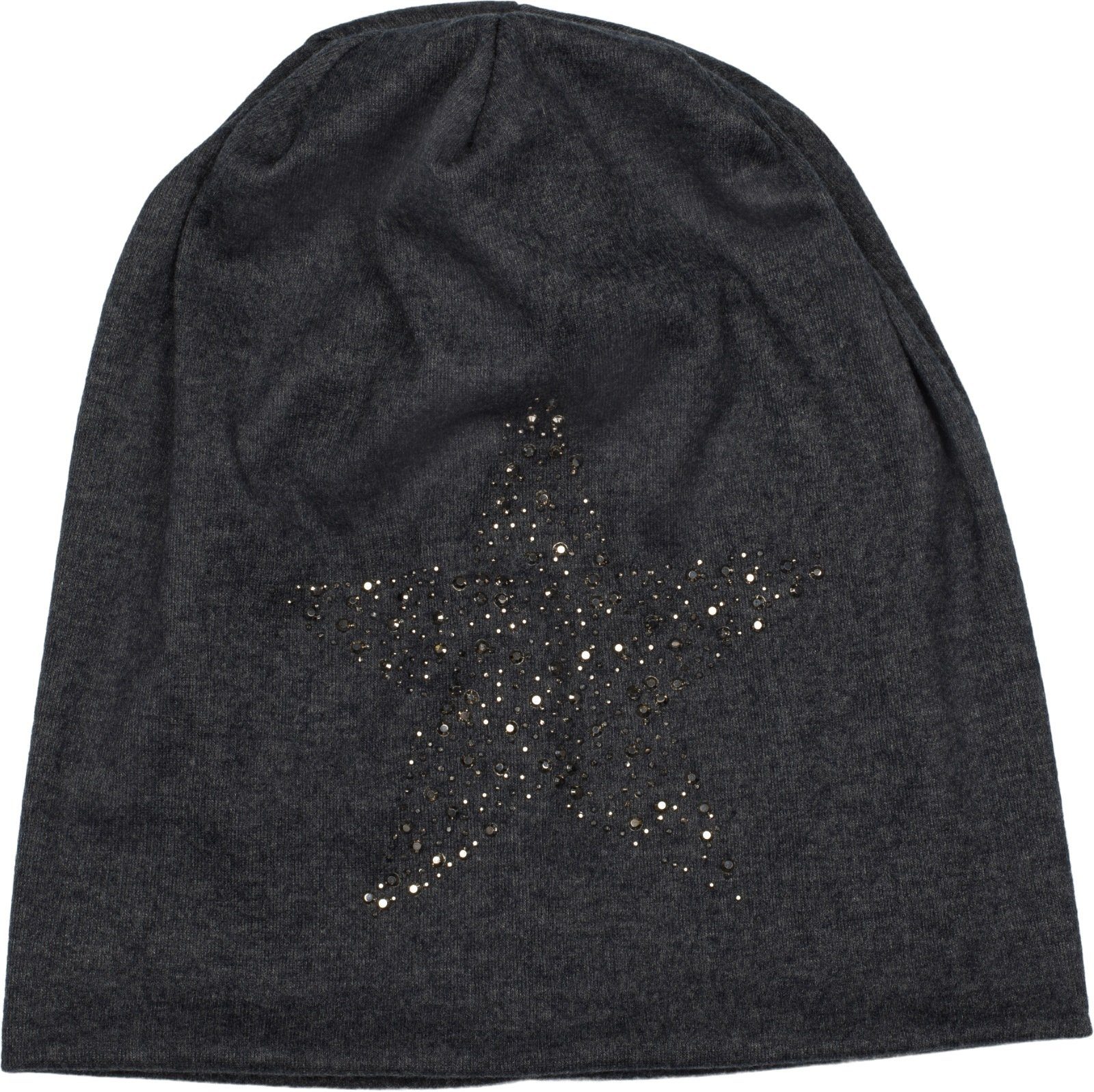 styleBREAKER Beanie Strass meliert Nieten Stern Beanie (1-St) mit Mütze Anthrazit