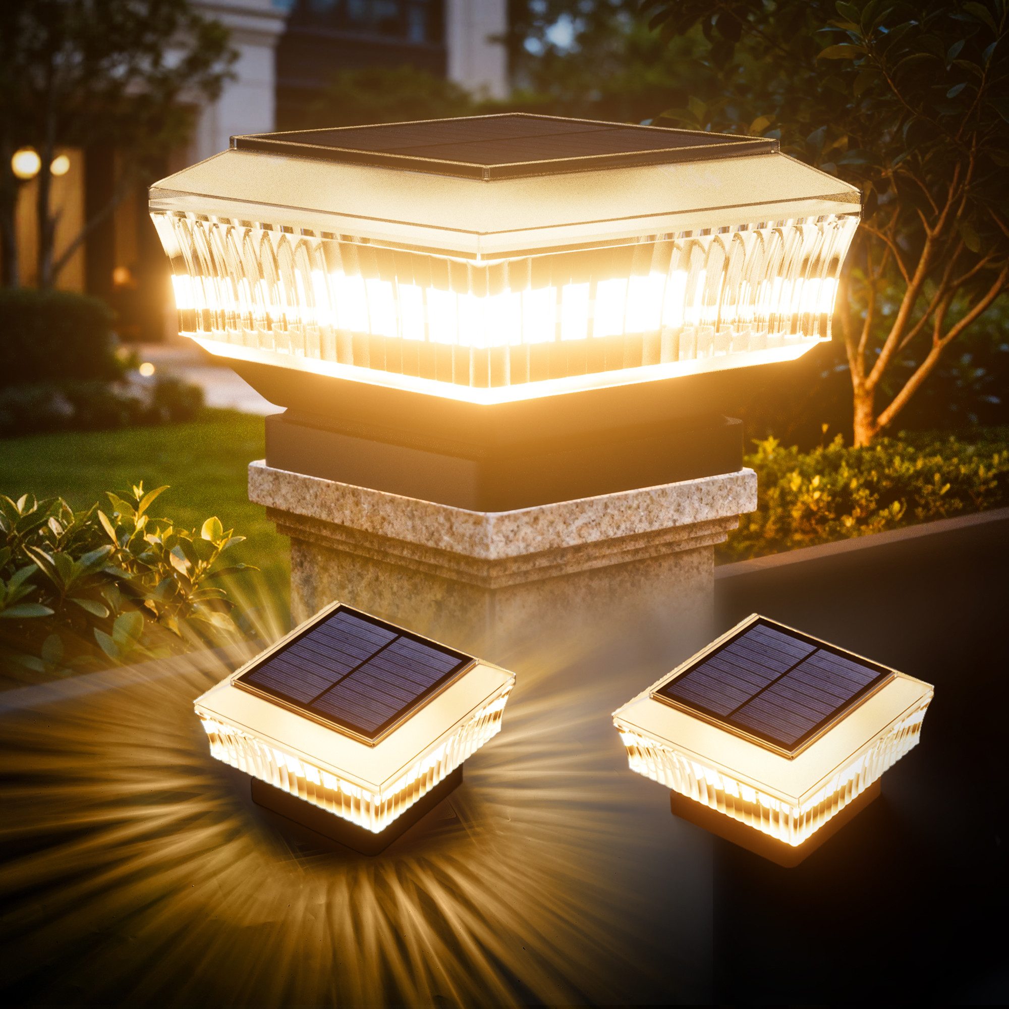 Quntis LED Gartenleuchte Pfostenleuchte für Holz- & Vinylpfosten, Gartenbeleuchtung Zaunpfosten, Warmweiß, Kabellos, ABS+PC, Terrasse, 3 Modi Warm/Kalt/Neutralweiß für ab 9x9cm