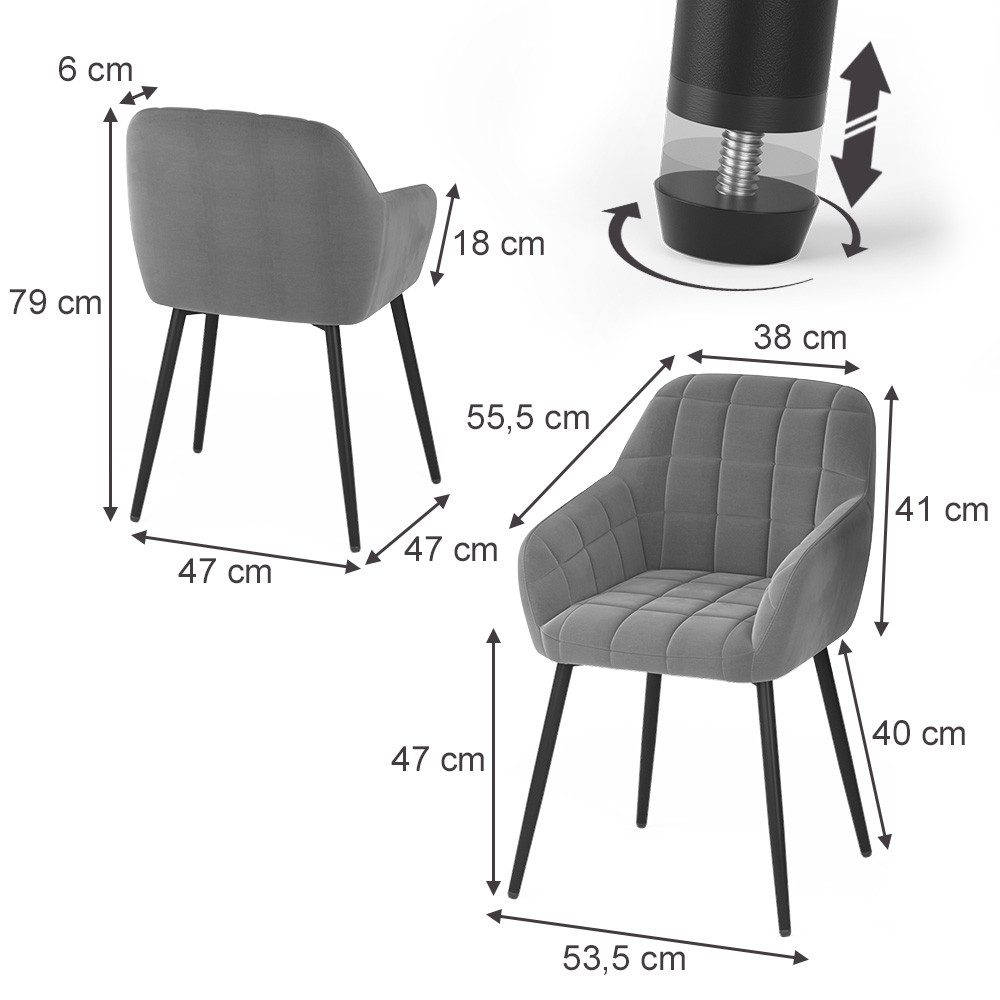 Vicco Esszimmerstuhl Relio, Grau, 53.5 x 55.5 cm