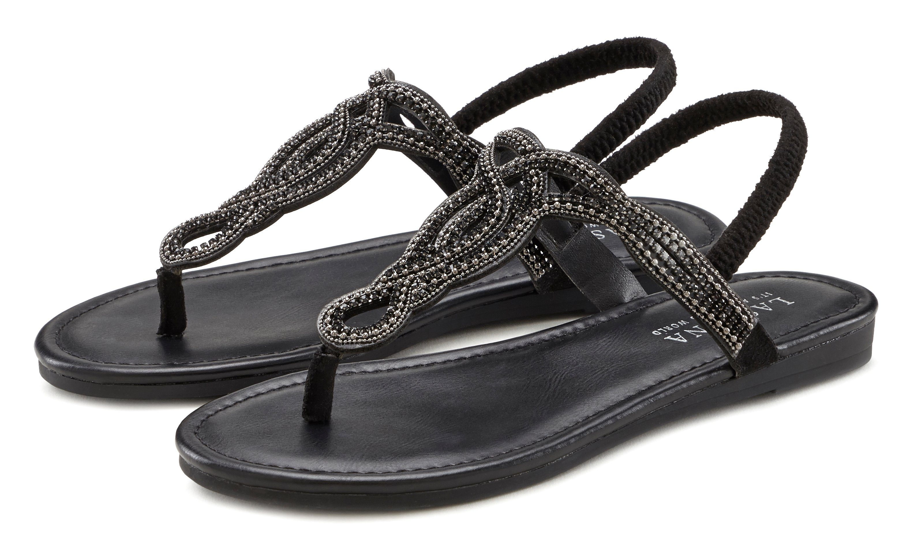 LASCANA Zehentrenner Sandale, Pantolette mit Schmucksteinen günstig online kaufen