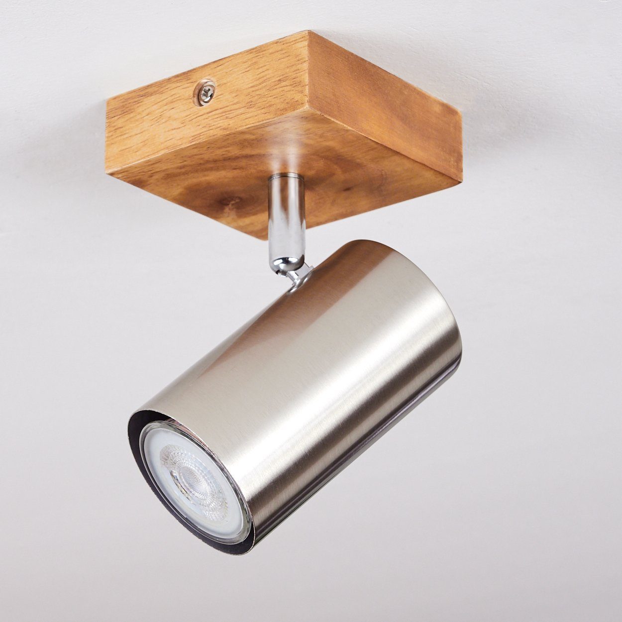 GU10 Holz, Nickel Deckenleuchte in ist »Godo« ohne hofstein Deckenlampe und matt Leuchtmittel, Metall Leuchtenkopf Zimmerlampe, aus dreh-/schwenkbar,