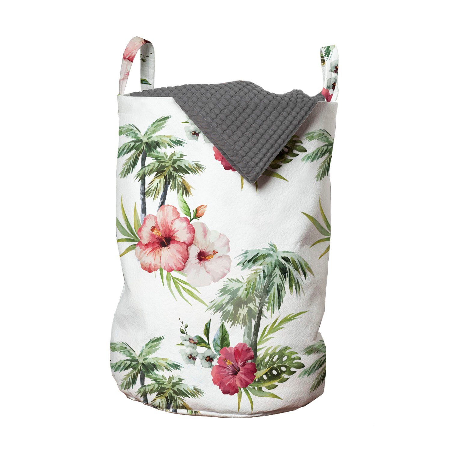 für Waschsalons, Wäschekorb Palmen Hawaii mit Kordelzugverschluss Wäschesäckchen Hibiscus Abakuhaus Griffen
