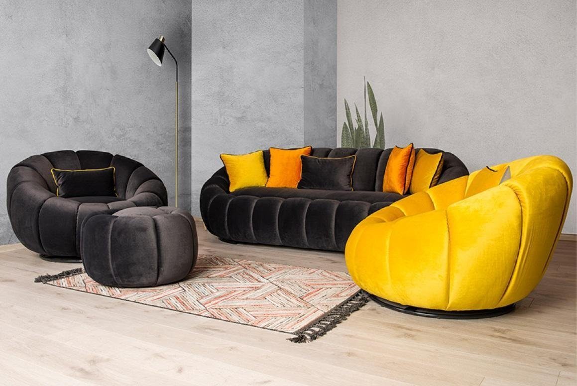JVmoebel Sofa Ovale Sofagarnitur Couch Polster Möbel 3+1+1 Hocker Stoff Sofa, 4 Teile, Made in Europa