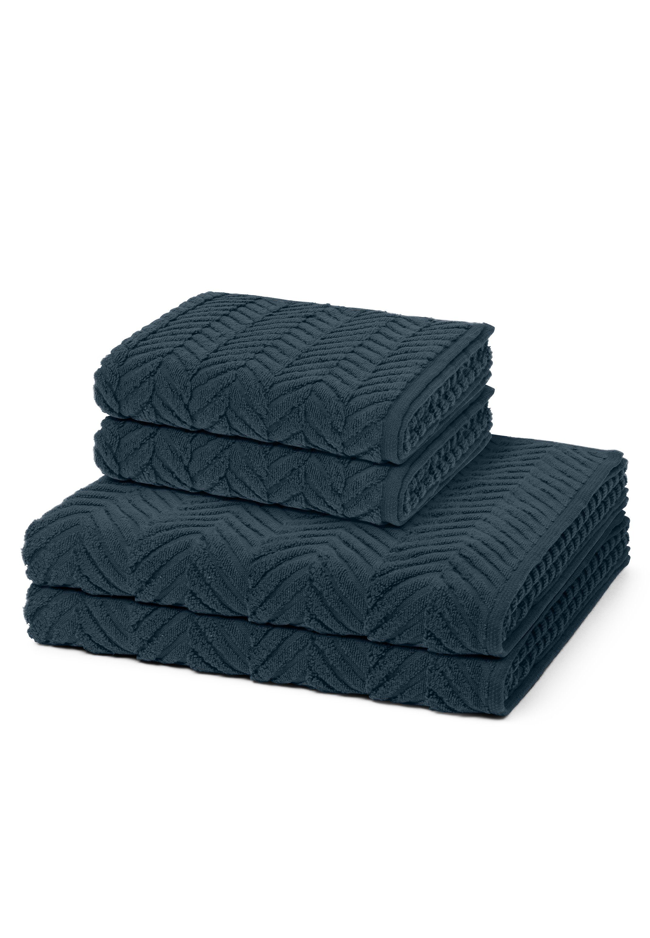 ROSS Handtuch Set Sensual Skin, Walkfrottee, (Spar-Set, 4-tlg), 2 X Handtuch 2 X Duschtuch im Set - Baumwolle - Schnelltrocknend Nachtblau