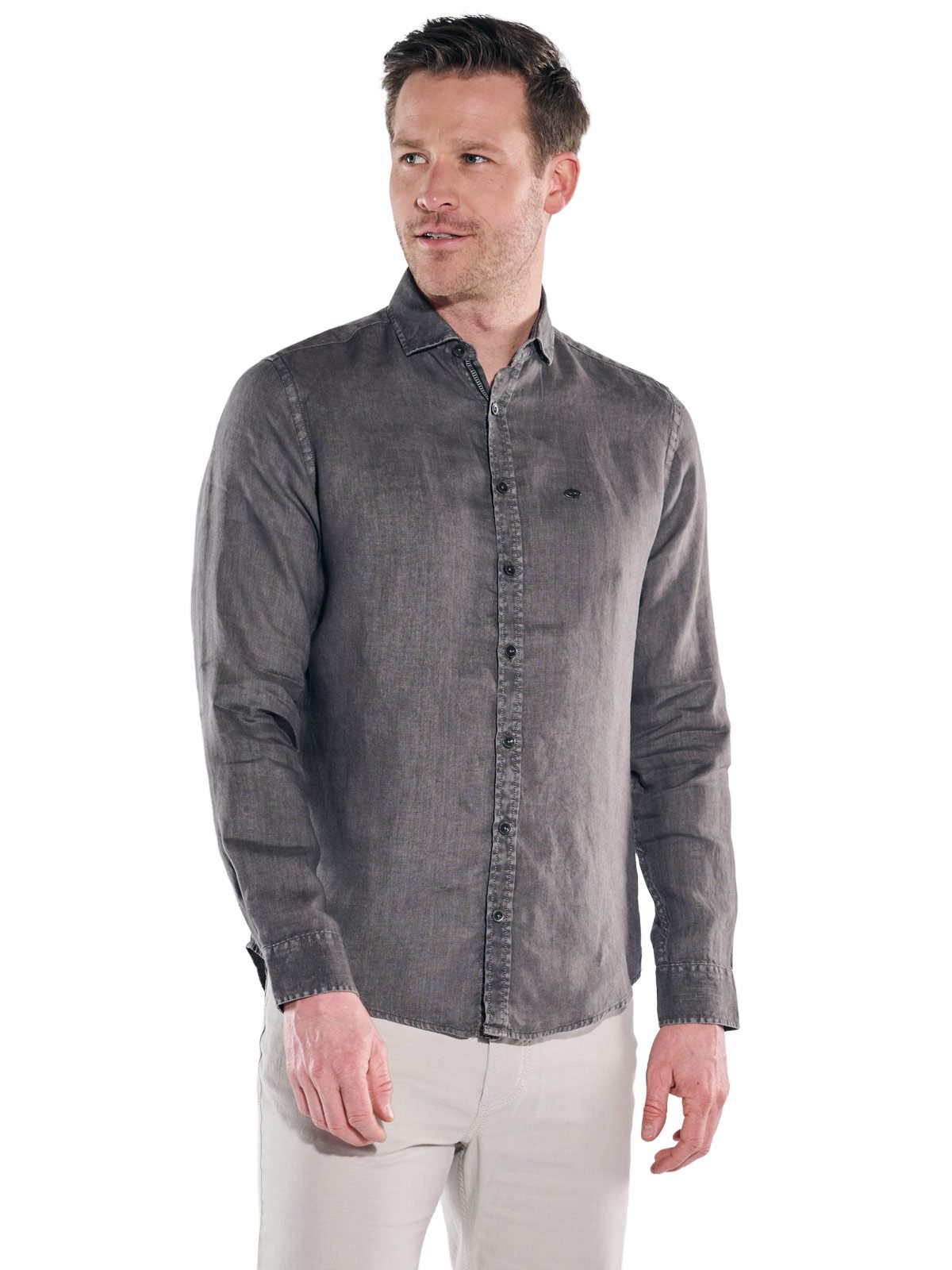 Engbers Langarmhemd Herren Sportives Leinenhemd im Heritage-Look, Dunkelbraun