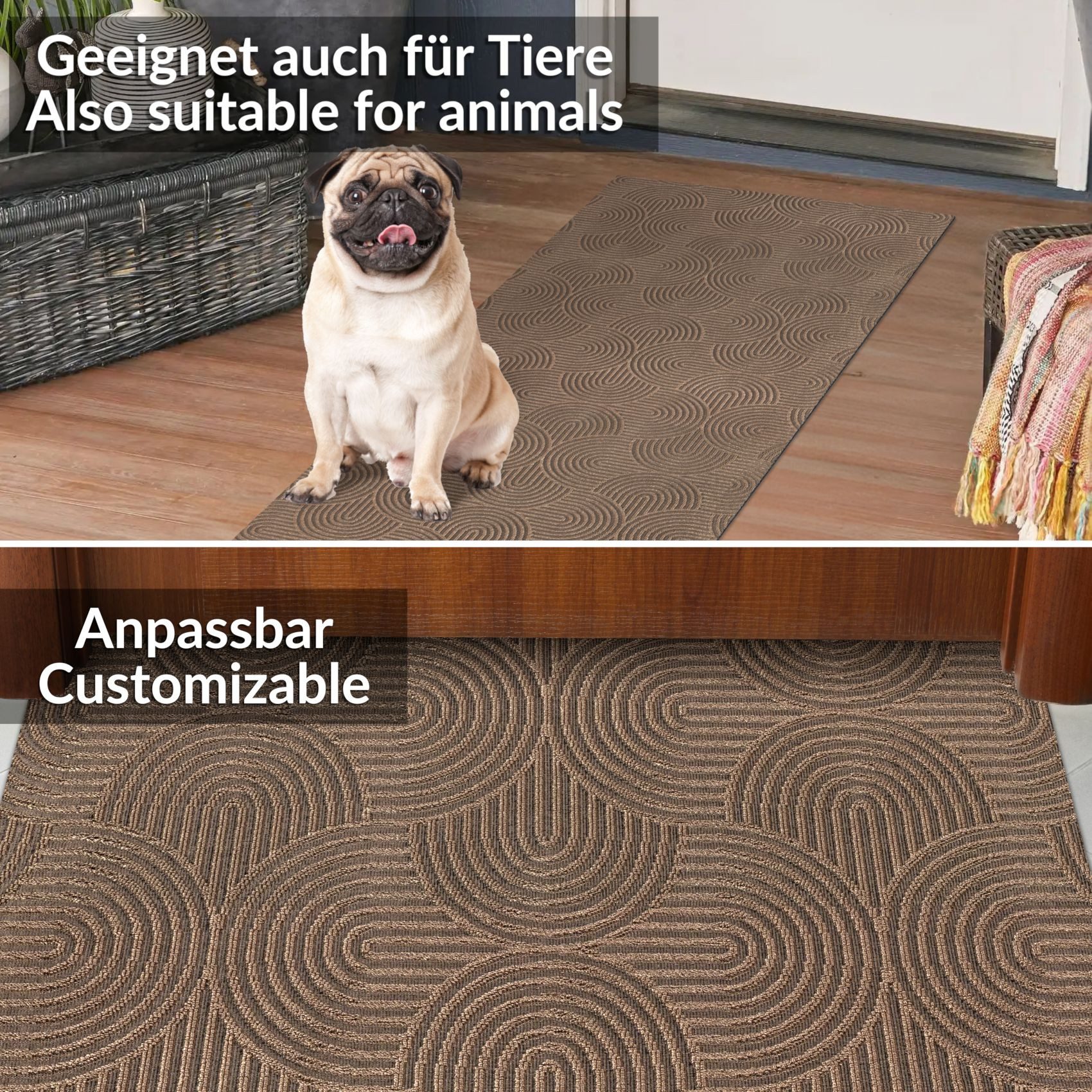 ANRO Läufer Velora Teppichläufer hochwertig Küchenteppich, Rechteckig, Höhe: 3 mm, Küchen- Flurläufer 100cm Bauhaus Braun pflegeleicht – Bild 5 von 5