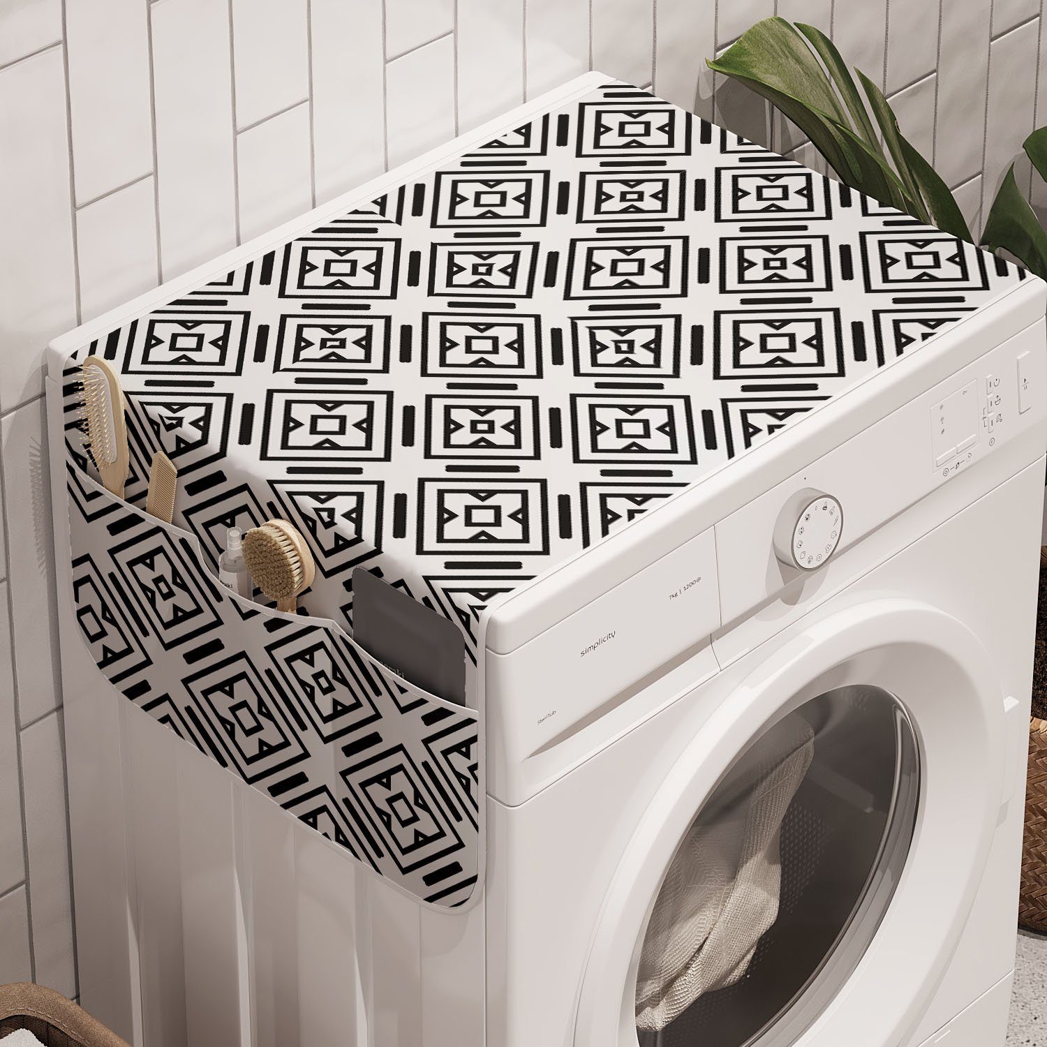 Abakuhaus Badorganizer Anti-Rutsch-Stoffabdeckung für Waschmaschine Rhombus und Vintage-Konzept Trockner, geometrische