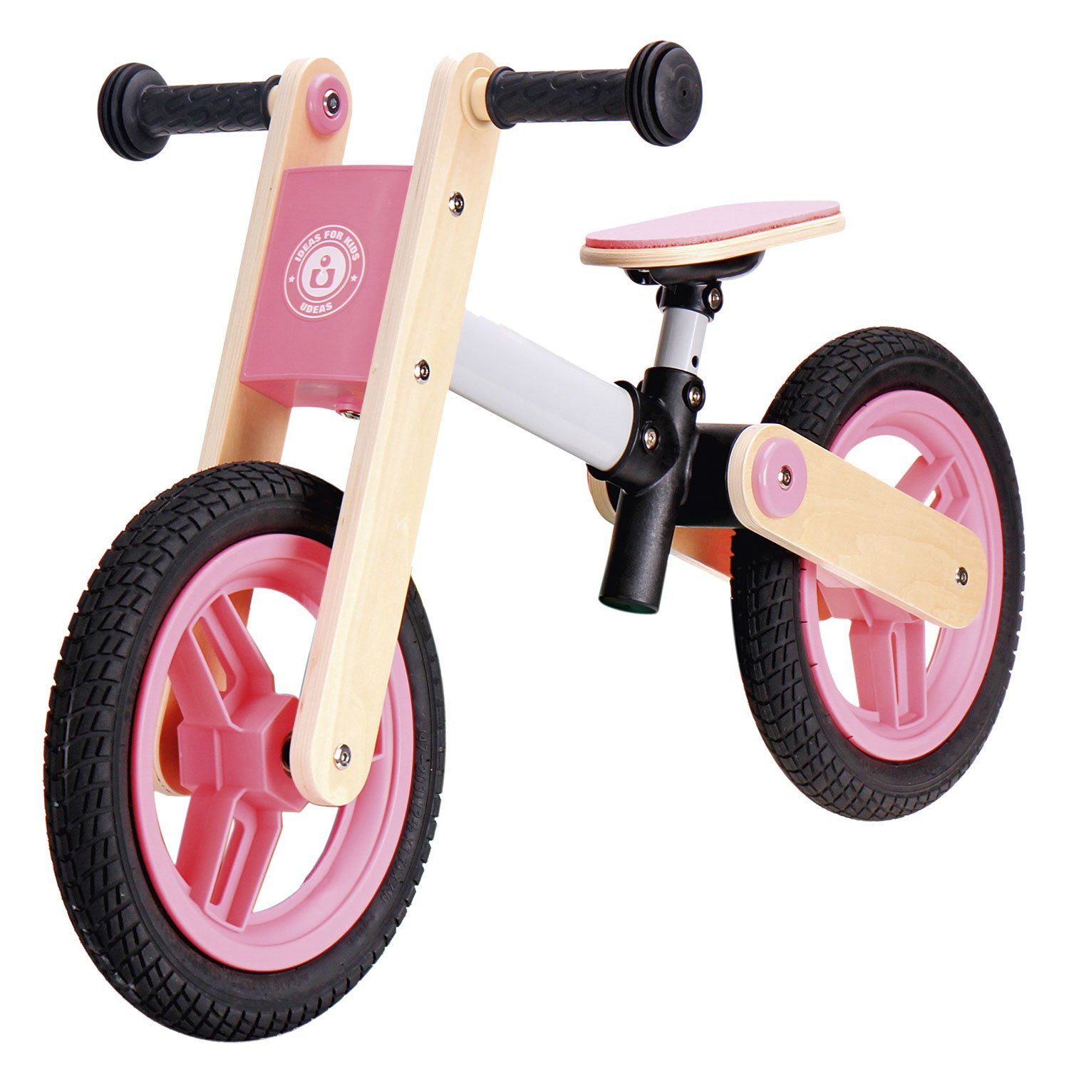 JH-Products Laufrad Kinder höhenverstellbar Sattel Holzlaufrad Rosa
