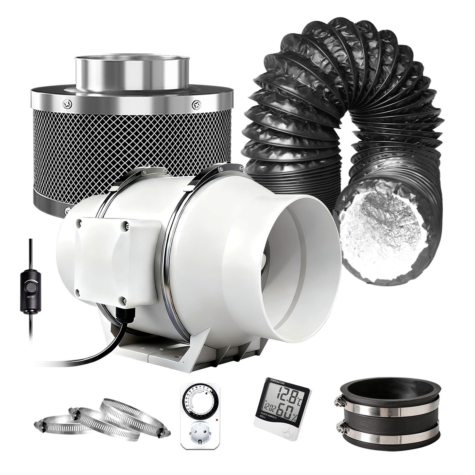 CannoBox Ventilatorkombigerät Rohrventilator 100 Abluft Komplettset Aktivkohlefilter Growbox