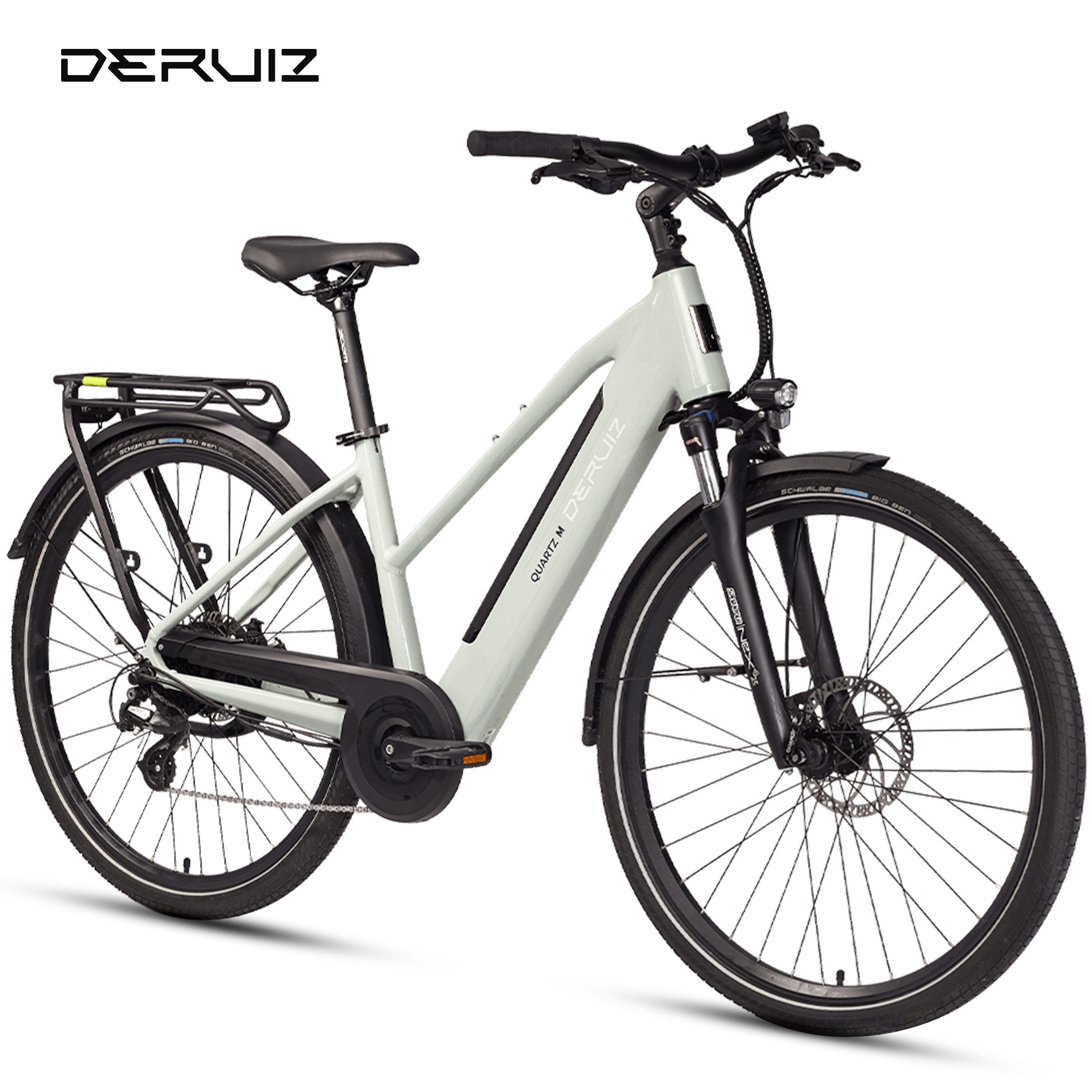 DERUIZ E-Bike Cityrad 28 Zoll, Quartz M/2.0/SUV, 120-160km, Drehmomentsensor, Bluetooth+APP, 8 Gang SHIMANO Altus Schaltwerk, Kettenschaltung, Heckmotor, 483 Wh, (Einheitsgröße 44 cm, hydr. Scheibenbremse, Trapezrahmen), Quartz M, Drehmomentsensor, bis zu 170 kg, Elektrofahrrad, Pedelec