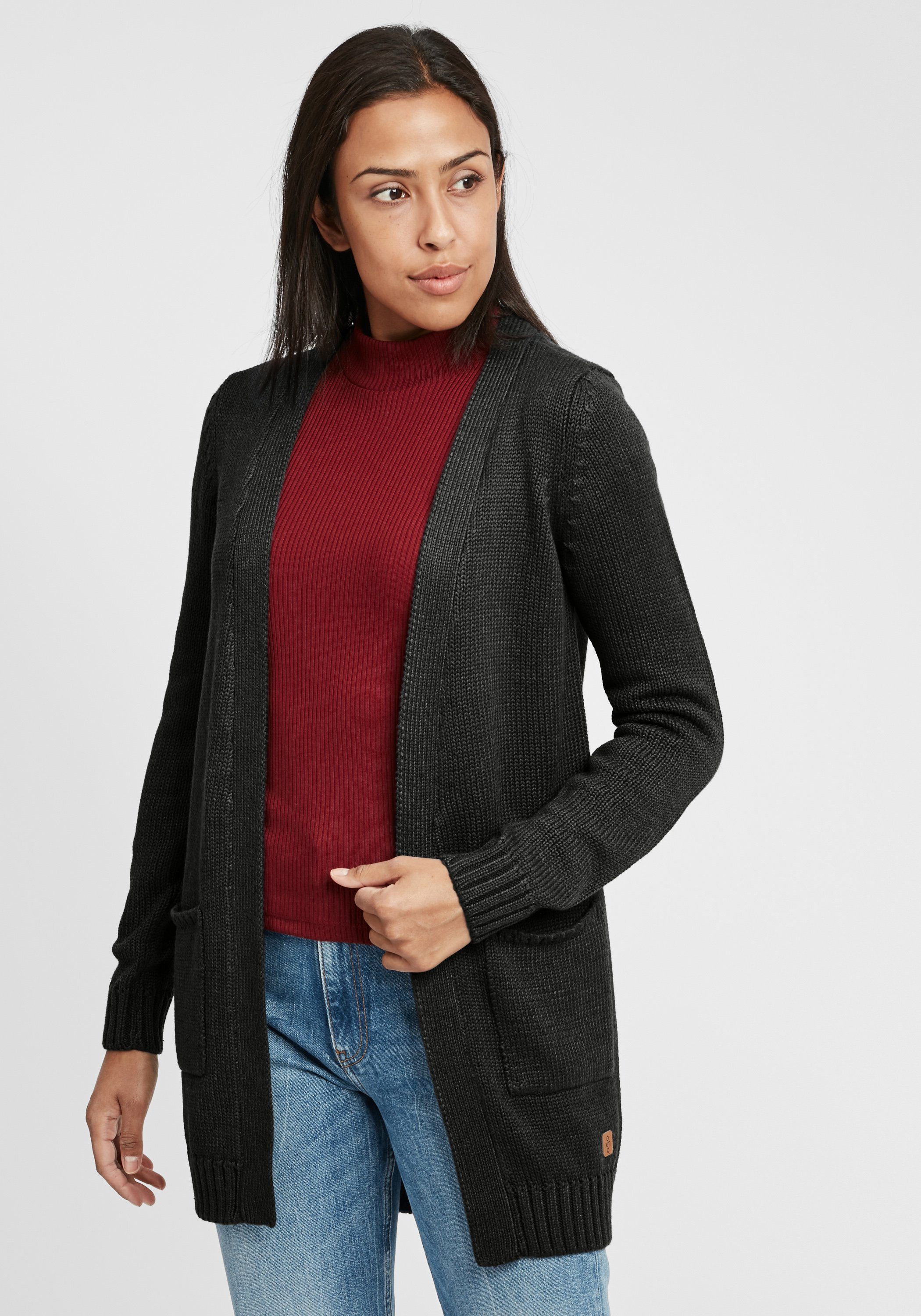 Strickjacke BLACK offen OXPaula Cardigan (799000) geschnitten OXMO