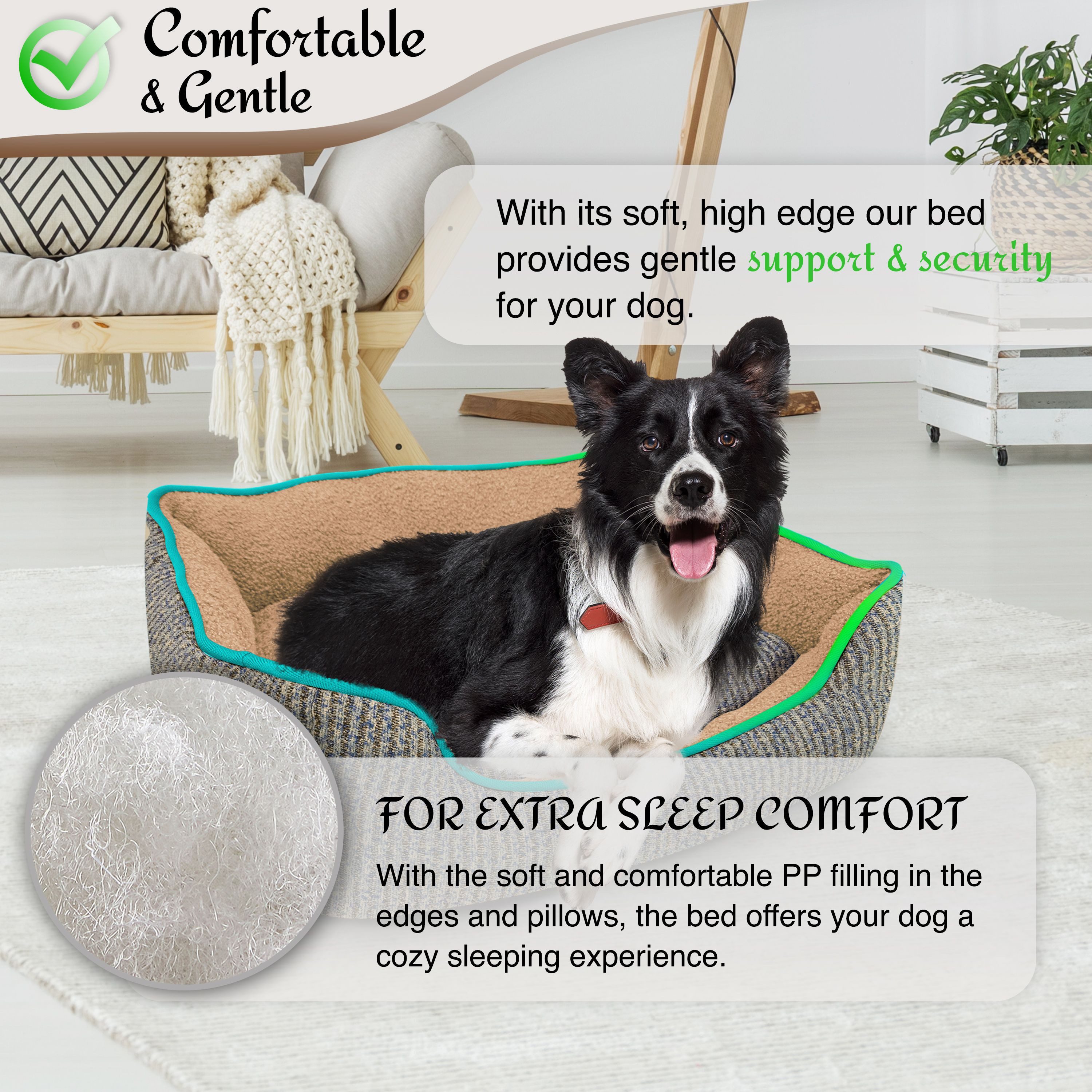 Bluzelle Tierbett Kuscheliges Hundesofa - M, Kunstleinen, Teddy-Fell Plüsch, Hundebett / mittelgroße Hunde / Waschbar / Hundekorb & Tier-Kissen