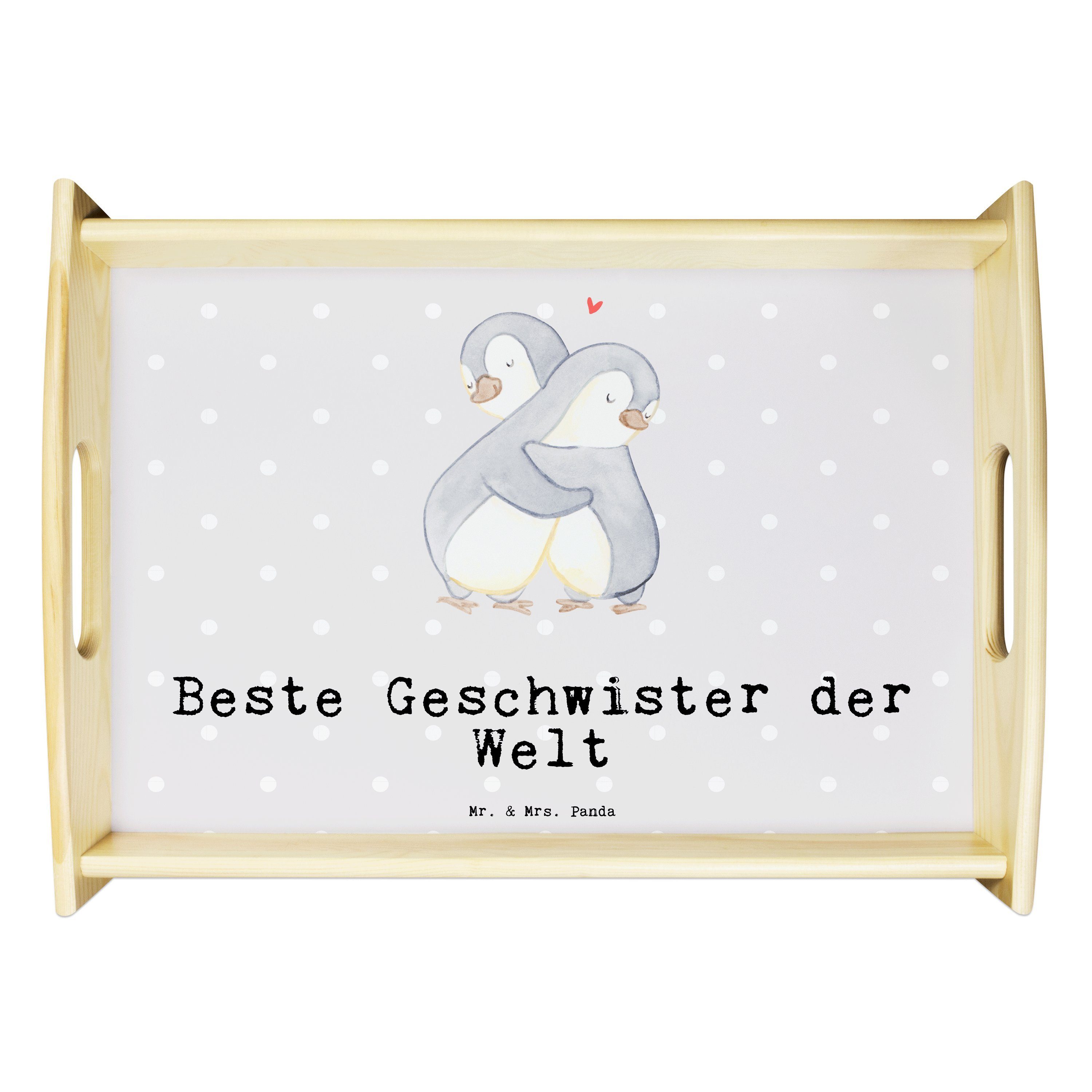 Mr. & Mrs. Panda Tablett Pinguin Beste Geschwister der Welt - Grau Pastell - Geschenk, Dekotab, Echtholz lasiert, (1-tlg)
