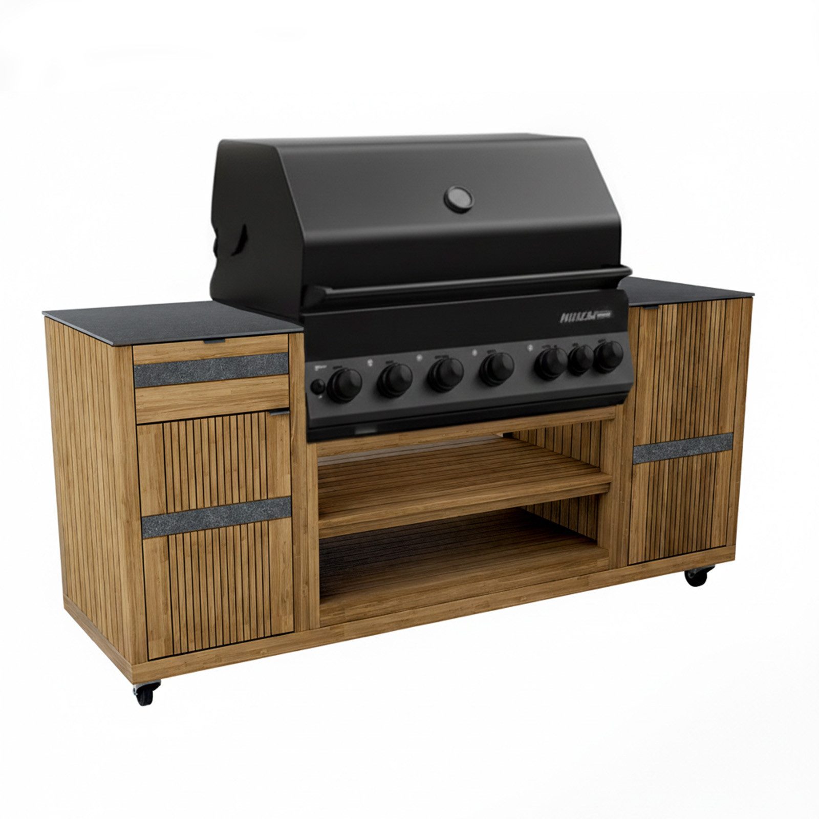 Endorphin Outdoor-Küche Outdoorküche Teak inkl. Merlin 641 Built- in Gasgrill schwarz