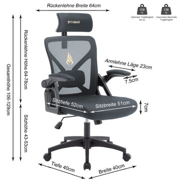 symino Bürostuhl Ergonomisch geformter Sitz mit hoher Dichte und Alcantara-Polsterung, Verstellbare Kopfstütze und Armlehnen, grauer Gaming-Stuhl
