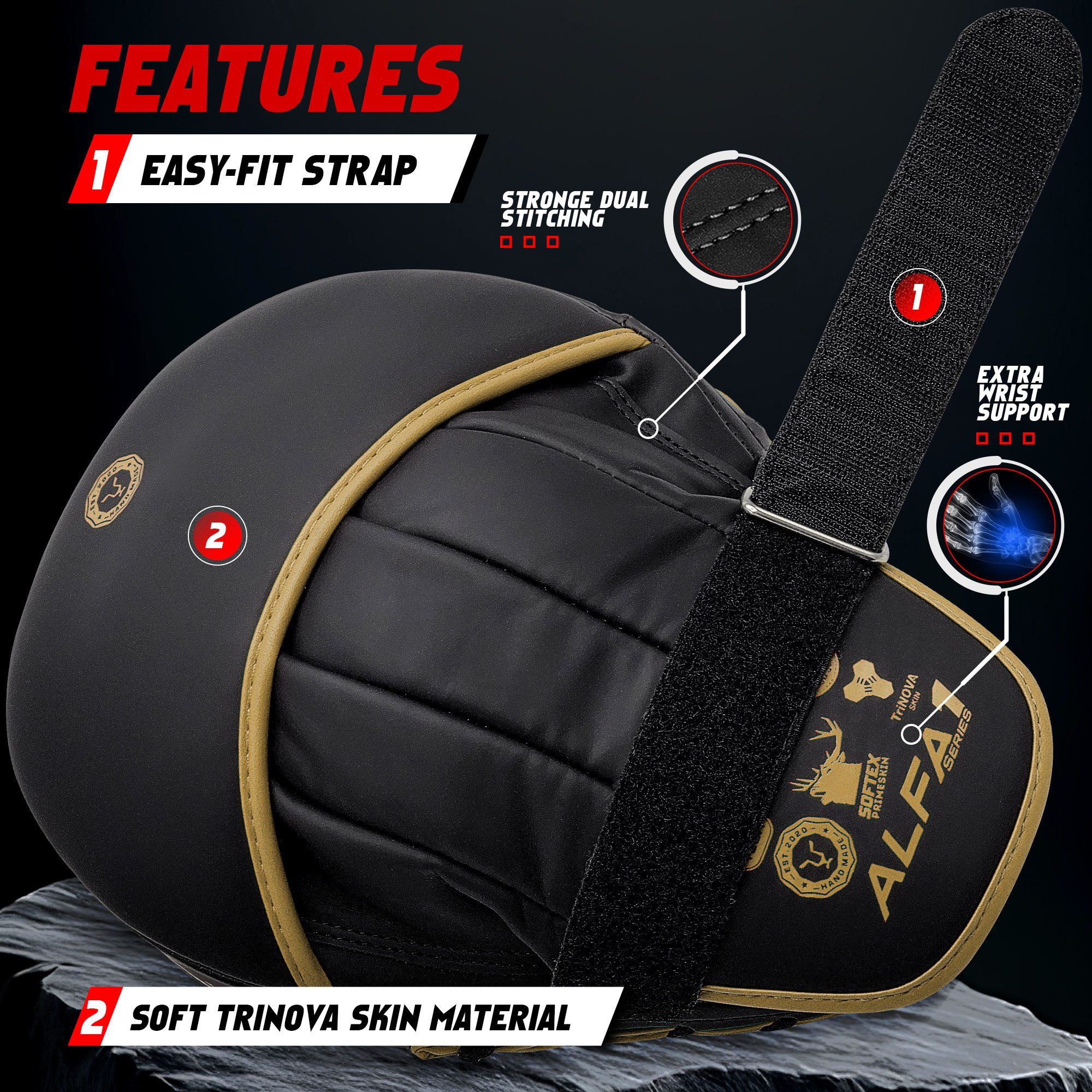 JAG GEARS Pratze Handpratzen Boxpads Schlagpolster MMA Kickboxen Muay Thai, Focus Mitts, Hochwertiges Leder, hochdichte Polsterung und ergonomischer Griff