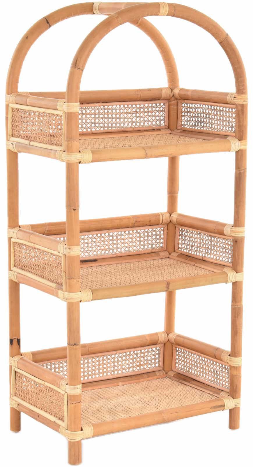 Krines Home Regal Badregal mit DREI Ablagen, Rundbogen Regal/Standregal Küchenregal, aus Natur Rattan (Natur, 3 Ablagen - Wiener Geflecht)