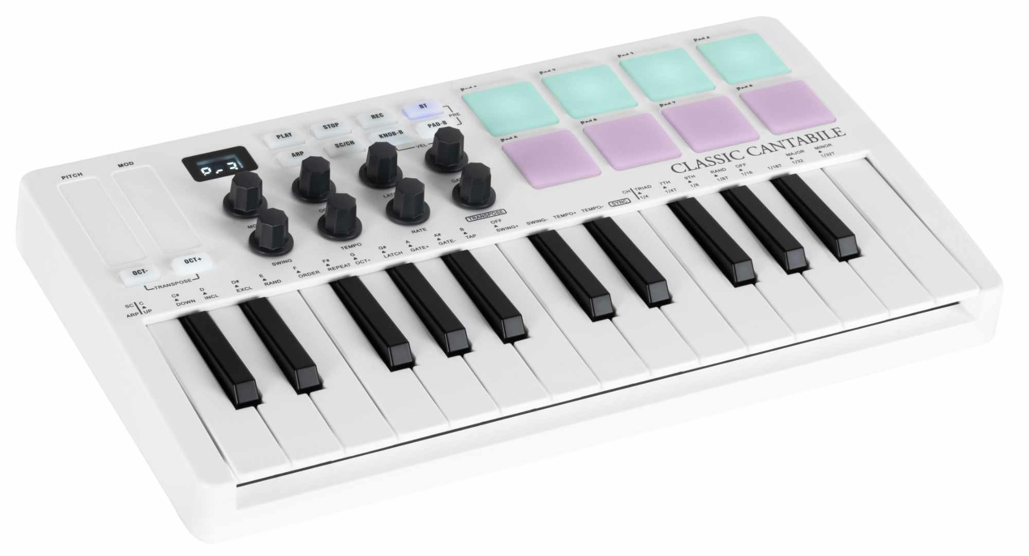 Classic Cantabile Keyboard M25-AIR Wireless MIDI Controller - kompatibel zu Apple iPhone & iPad, (Inkl. USB-Kabel USB-A -> USB-B), LED-beleuchtete Pads