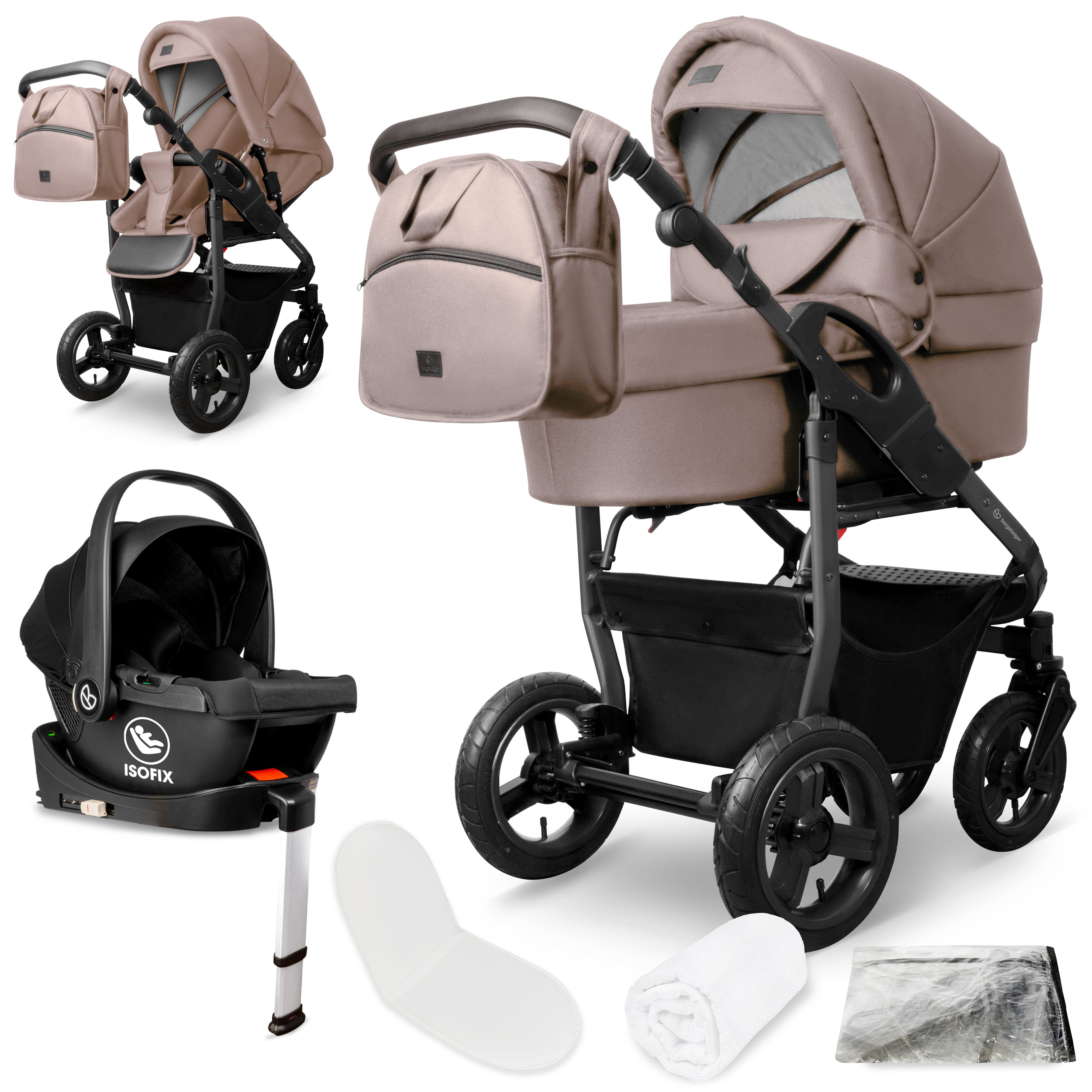 bergsteiger Kombi-Kinderwagen Babywagen Capri 3in1, Kombikinderwagen Komplettset, (10-tlg)